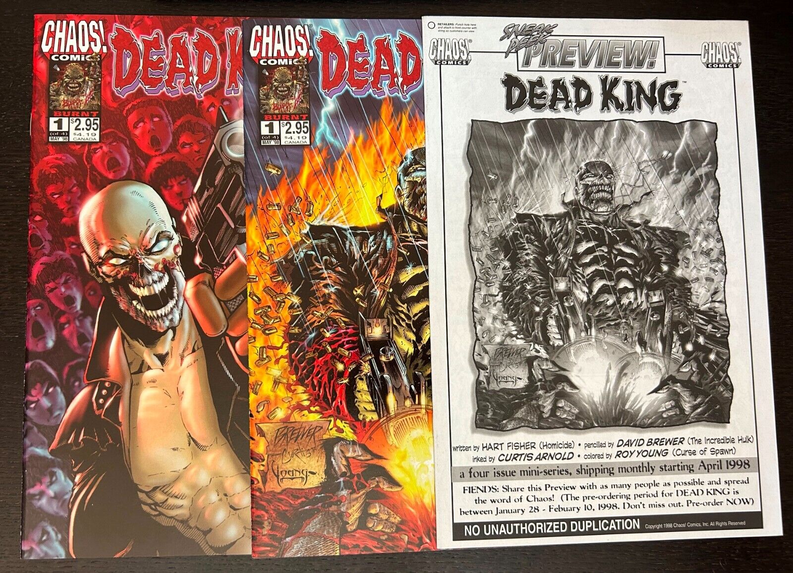 DEAD KING #1 (Chaos Comics 1998) -- 1st Print + Variant + RETAILER PREVIEW Set