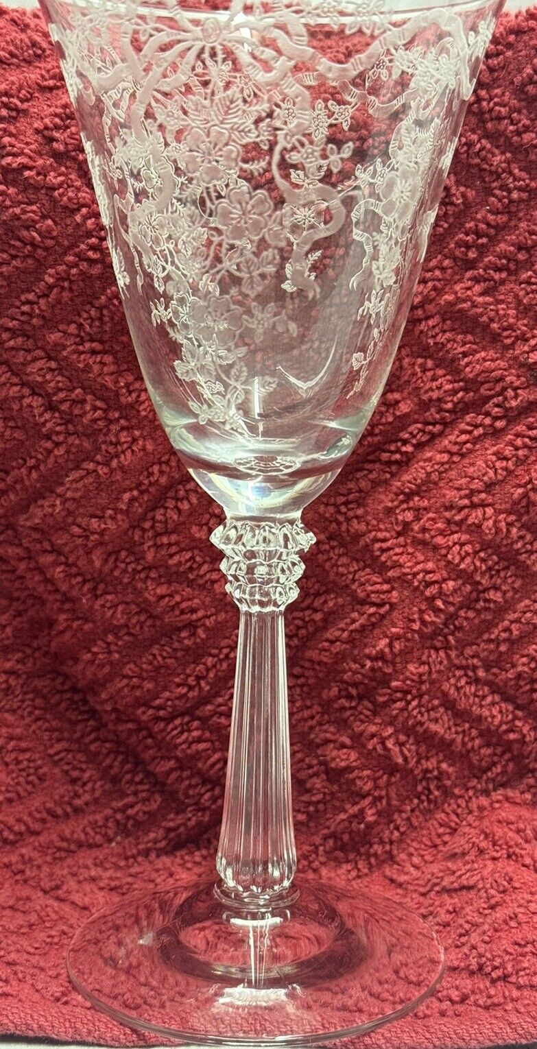 VNTG Fostoria Romance Etched Water Wine Goblets 7.5” Elegant Glassware MCM- MINT