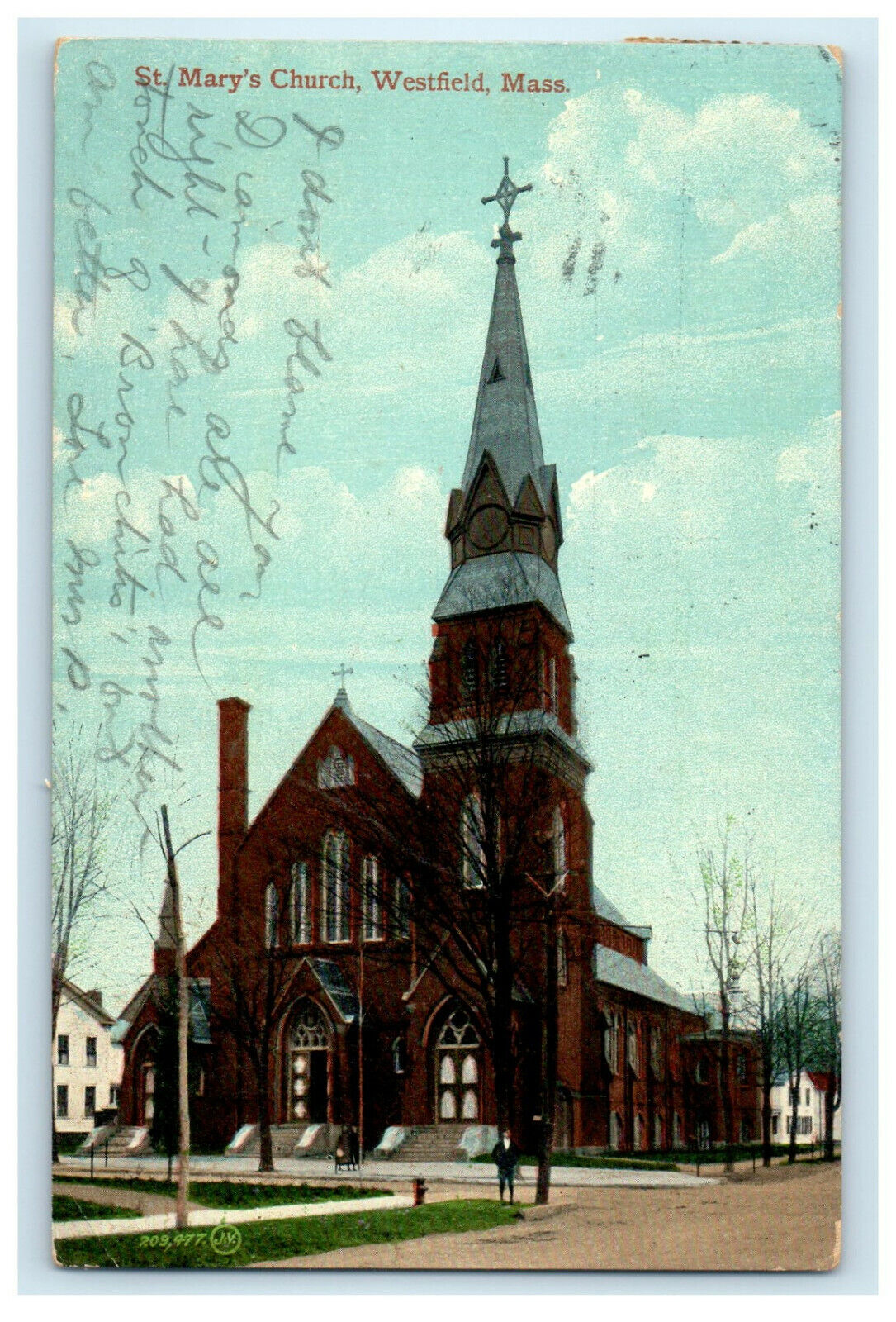 c1910s St Mary\'s Church, Westfield, Massachusetts MA Posted Antique Postcard
