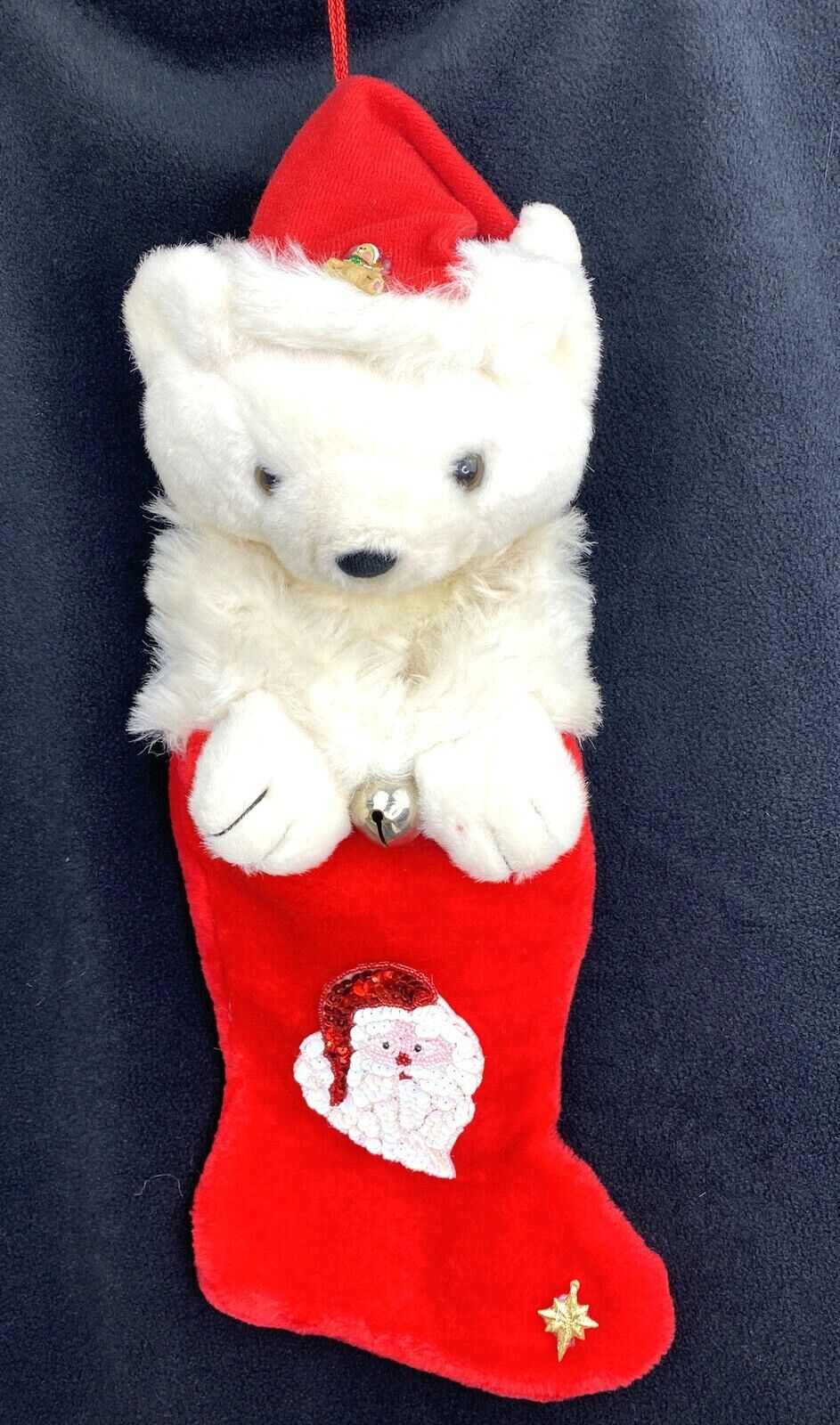 VTG 1989 Joelson Plush Stuffed Animal Christmas Stocking Beads & Sequins Santa