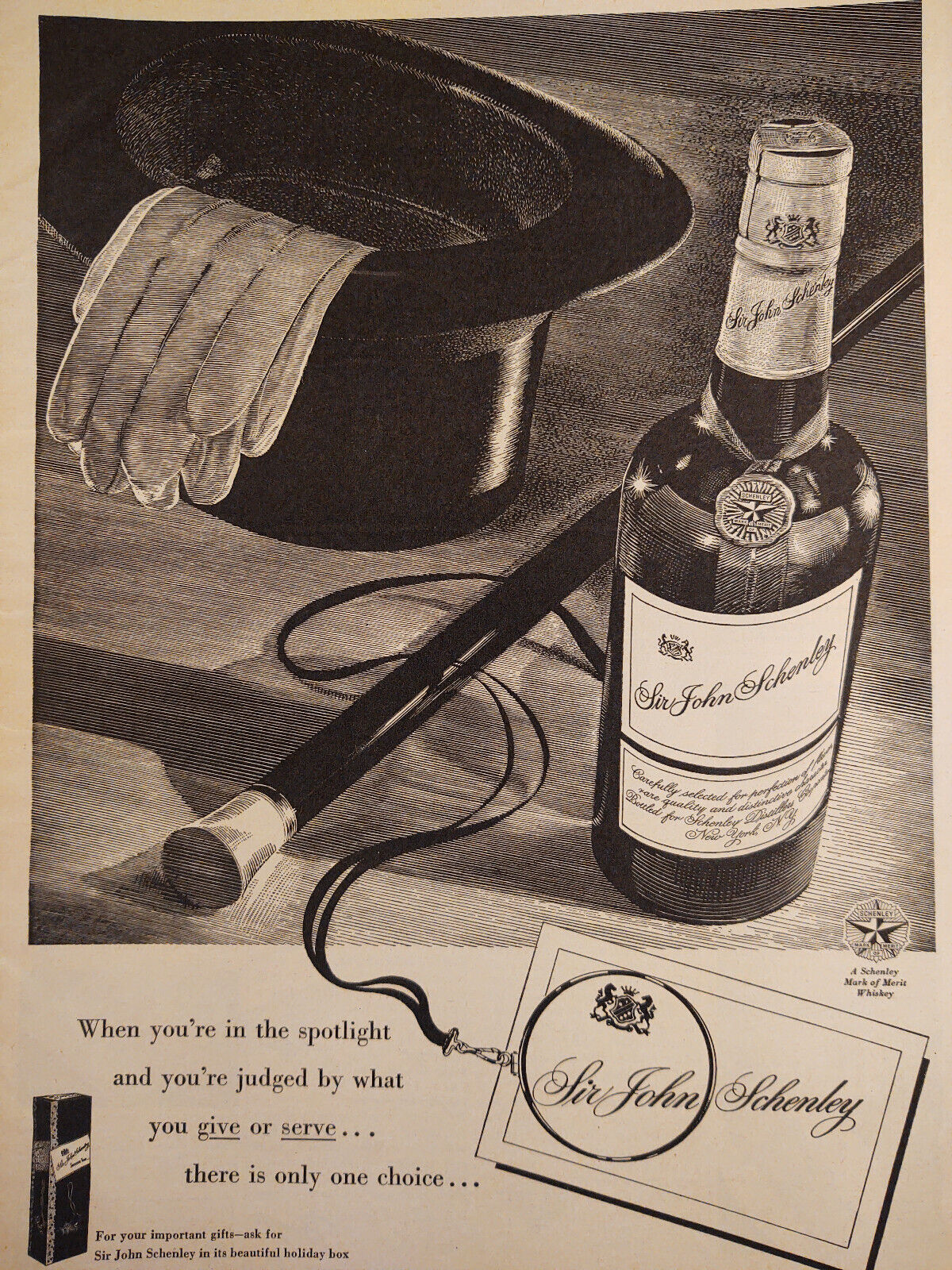 1948 Original Esquire Art Ad Advertisement Sir John Schenley Blended Whiskey