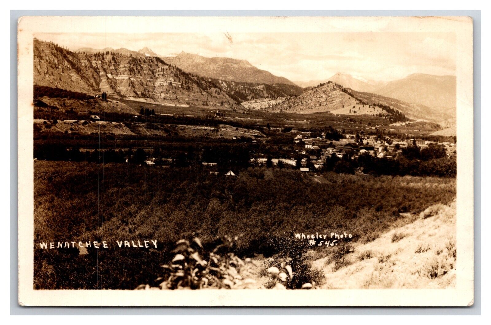 RPPC Birds Eye View Wenatchee Valley Washington WA Wheeler Photo Postcard Y15