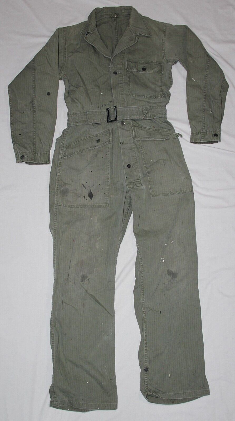 ORIGINAL WWII M-1943 HBT ONE PIECE COVERALLS WITH ATTACHED BELT