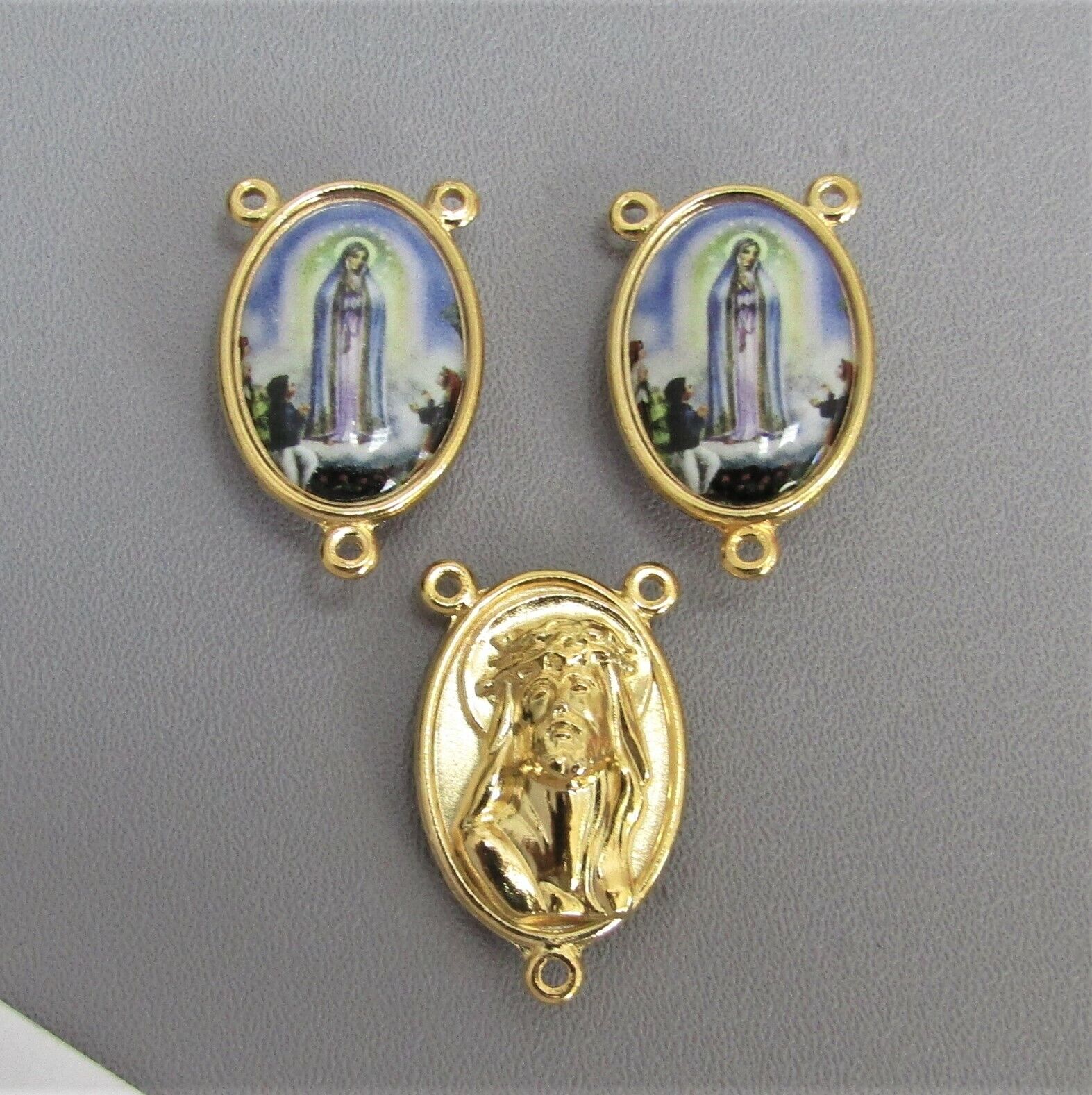 3 pc Our Lady of FATIMA Rosary Center ITALY Rosaries Centerpiece LARGE Gold E141