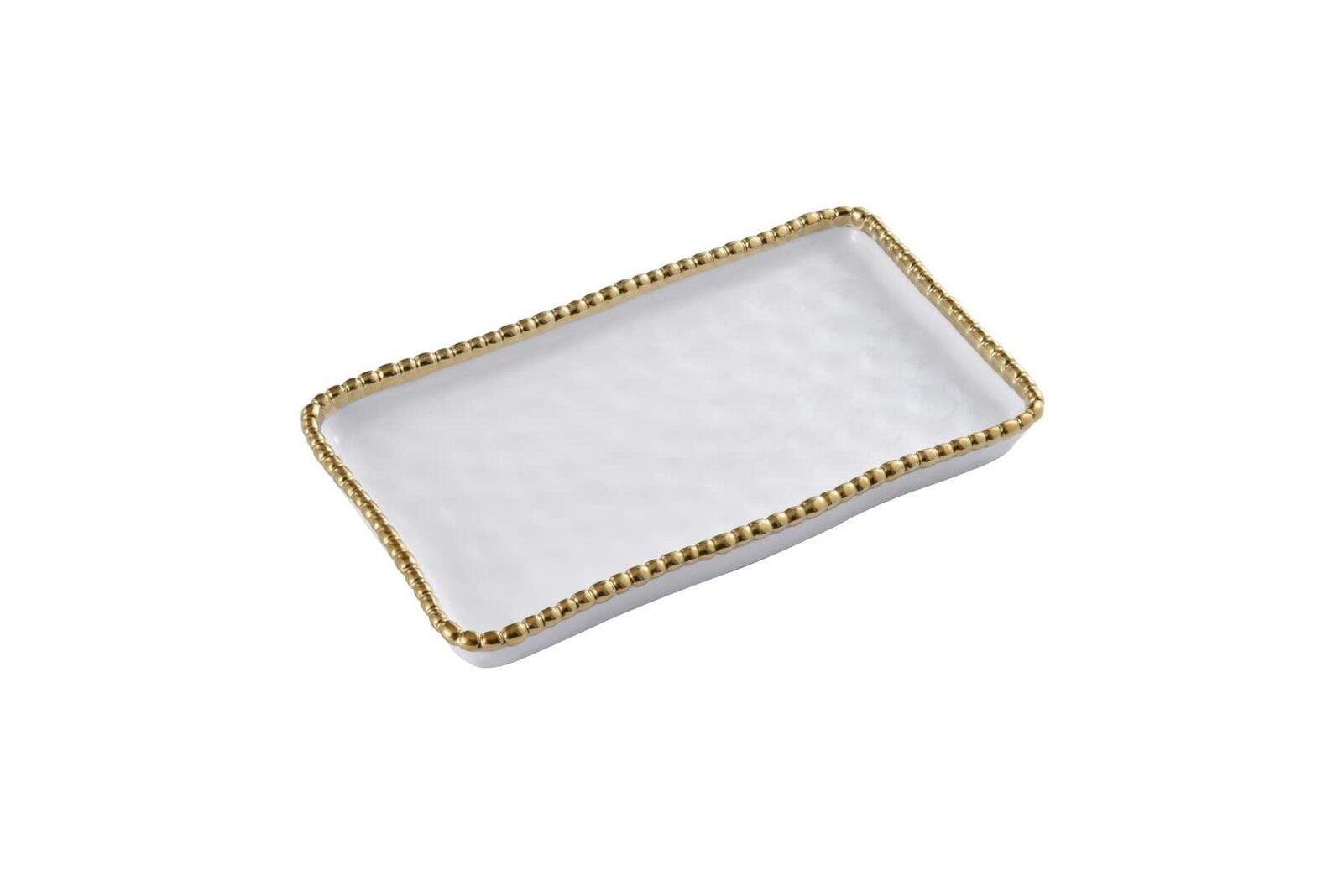 Pampa Bay Vanity Accessories with Gold Beads Rectangular Tray White and Gold