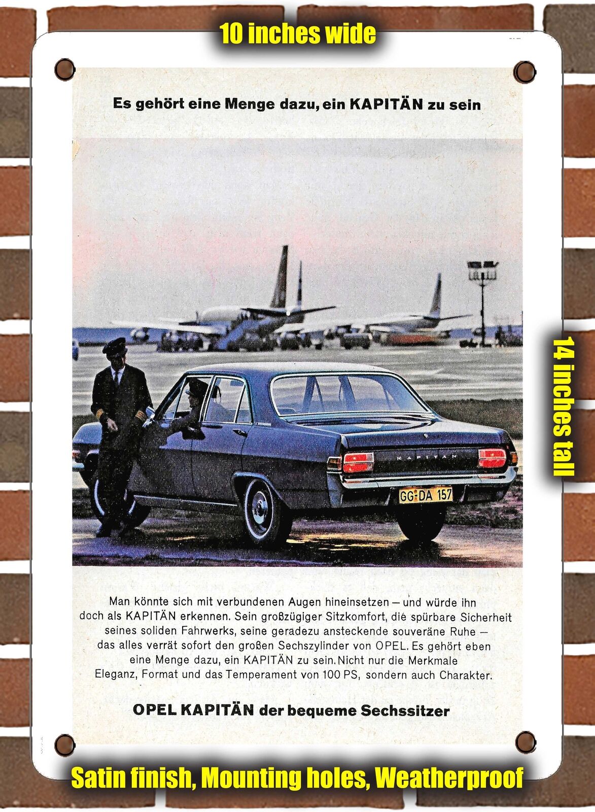 METAL SIGN - 1965 Opel Kapitan Germany - 10x14 Inches
