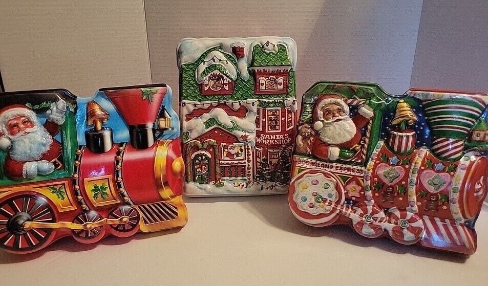 Vtg Ullman Christmas Cookie Containers Santa Claus Workshop Train Plastic Boxes 