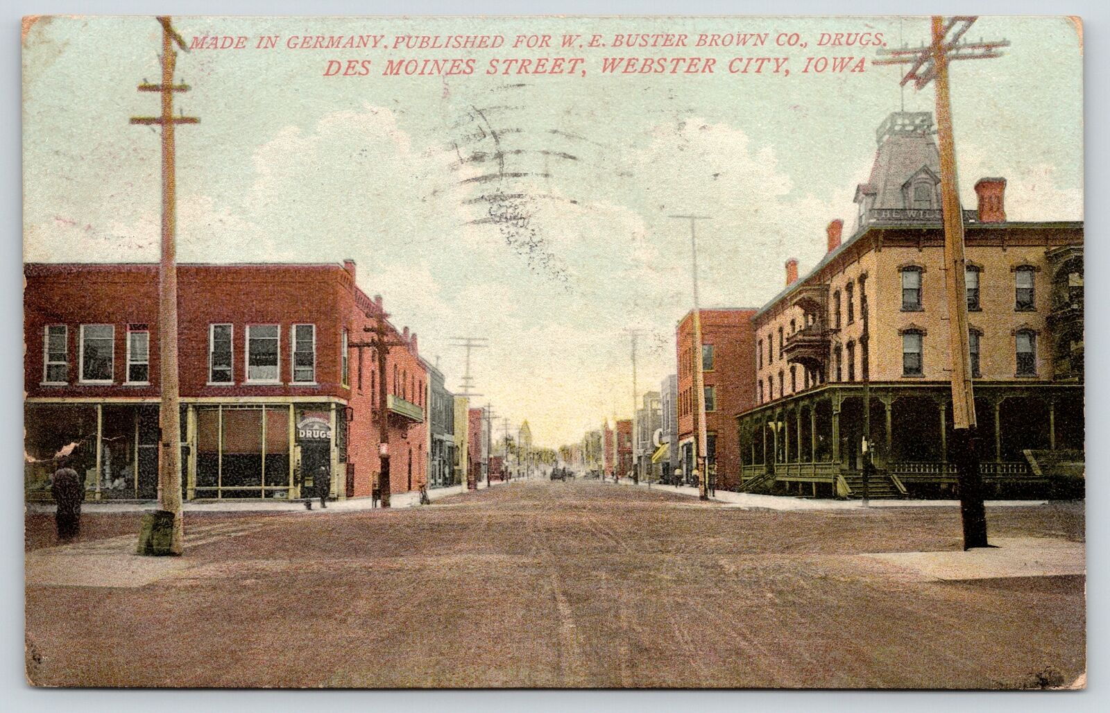 Webster City Iowa~Des Moines Street WE Buster Brown Drug Store~M Callahan 1910