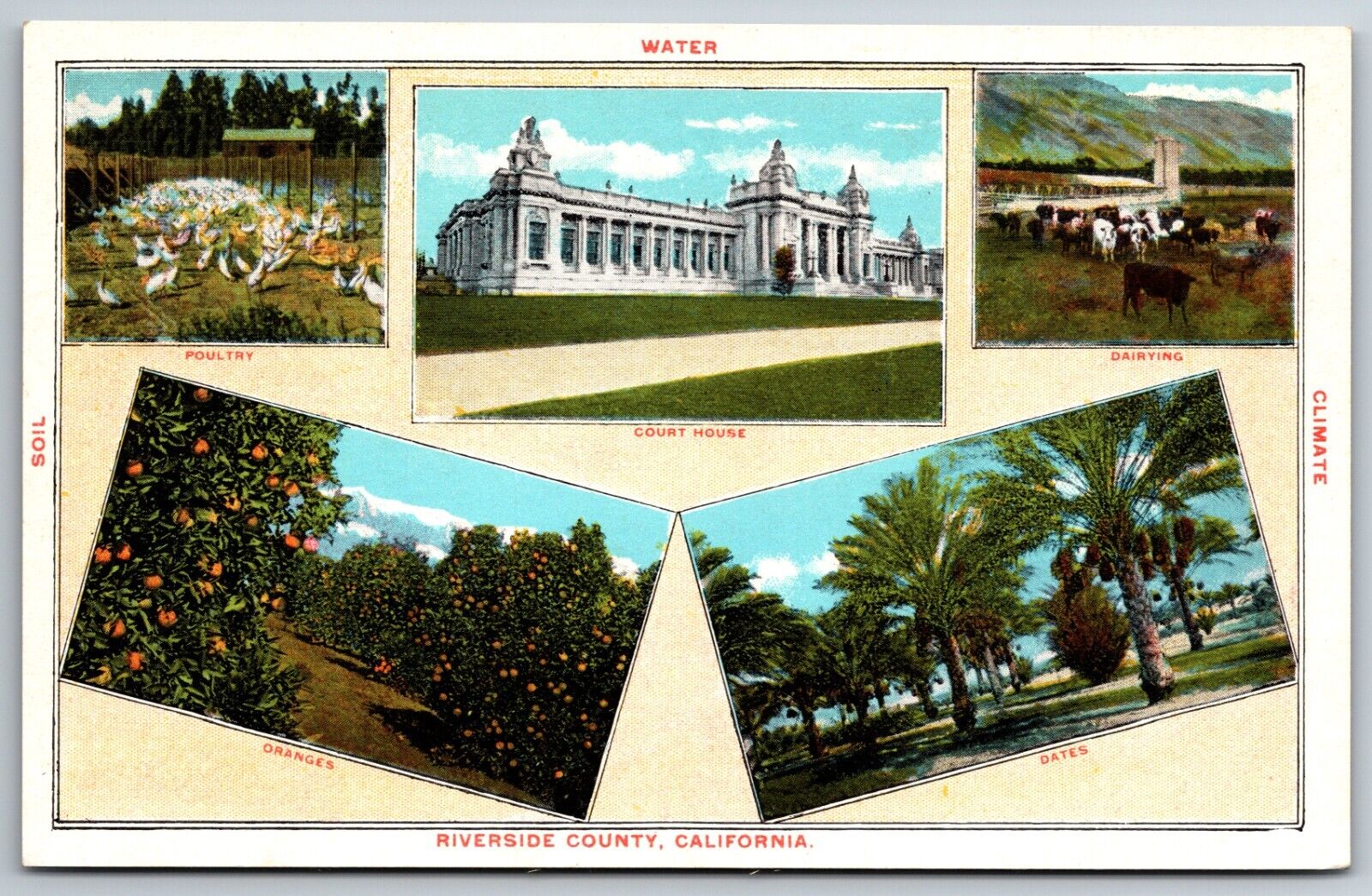 Riverside County Multi View Soil Water Climate Oranges Dates California Postcard