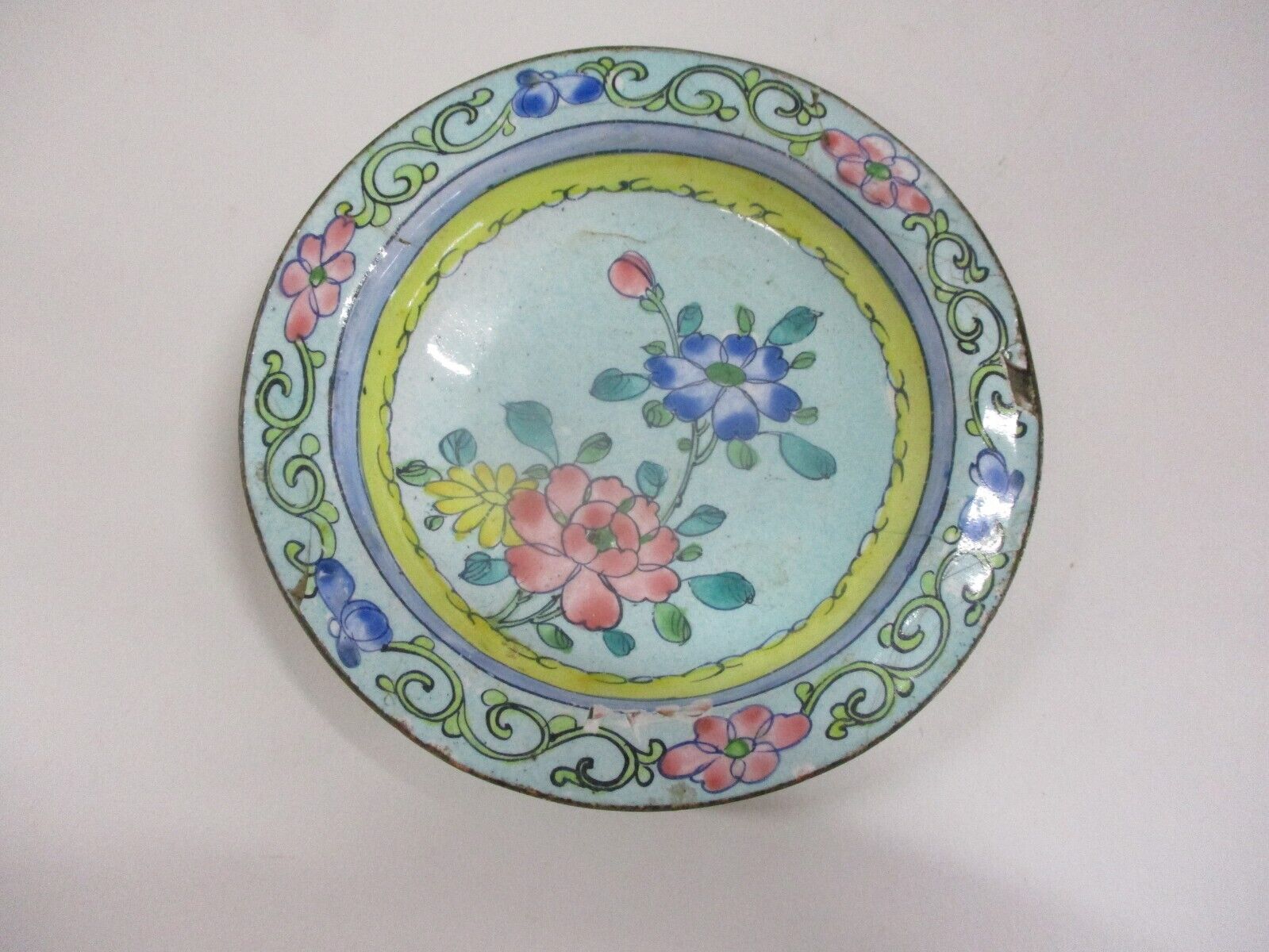 Vintage Chinese Asian Floral Enamel Small Bowl