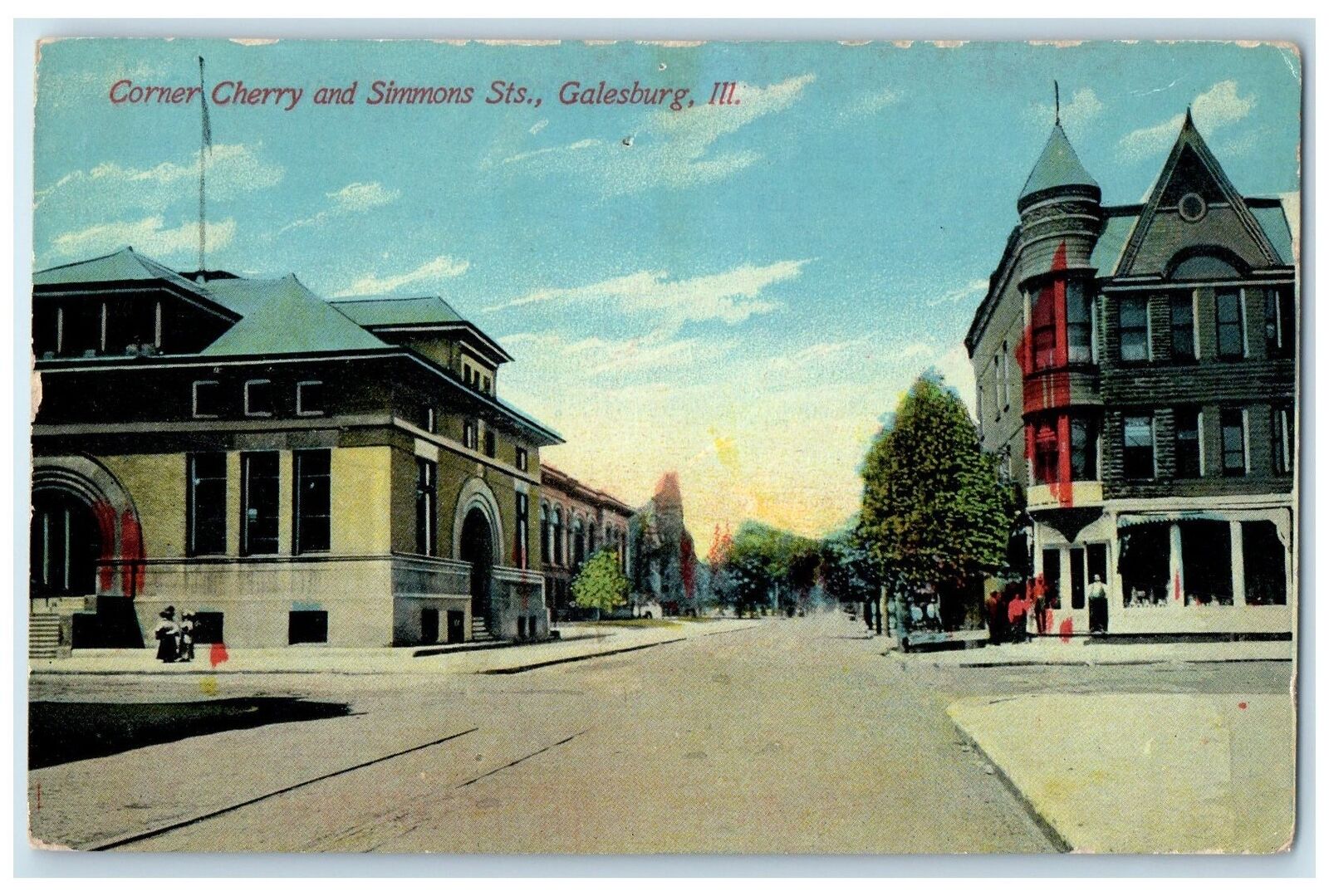 c1910s Corner Cherry And Simmons Streets Galesburg Illinois IL Unposted Postcard