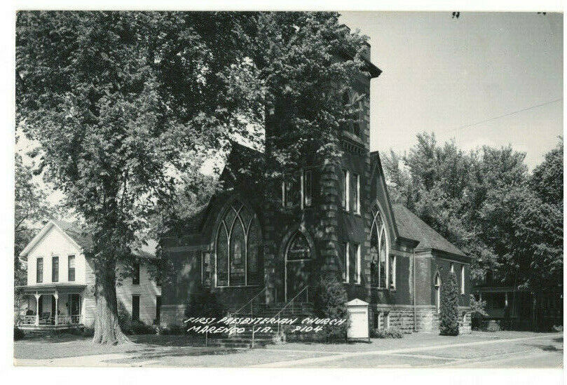Postcard Vintage 1960s Marengo Iowa  RPPC First Presbyterian Church Real Photo