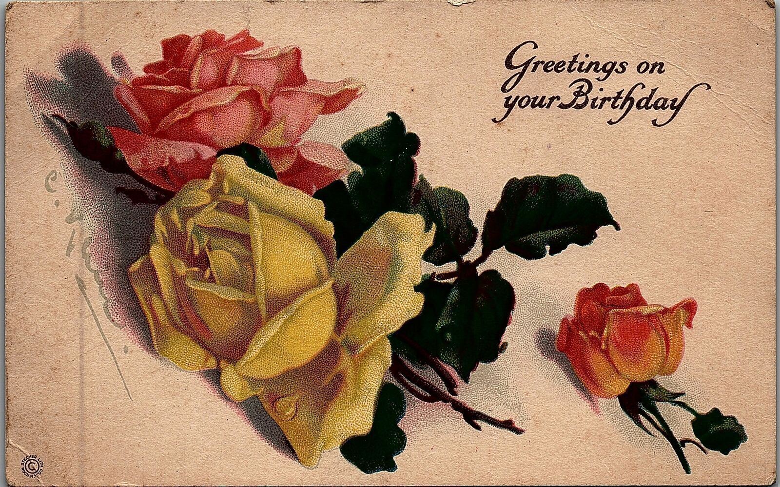 c1910 GREETINGS ON YOUR BIRTHDAY FLORAL UNPOSTED POSTCARD 25-50