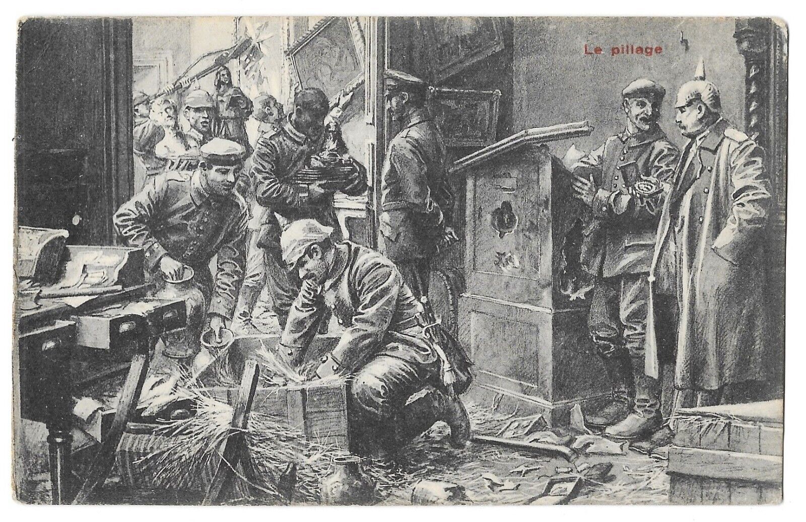 Belgium Unused World War I Propaganda Postcard, German Soldiers Le Pillage