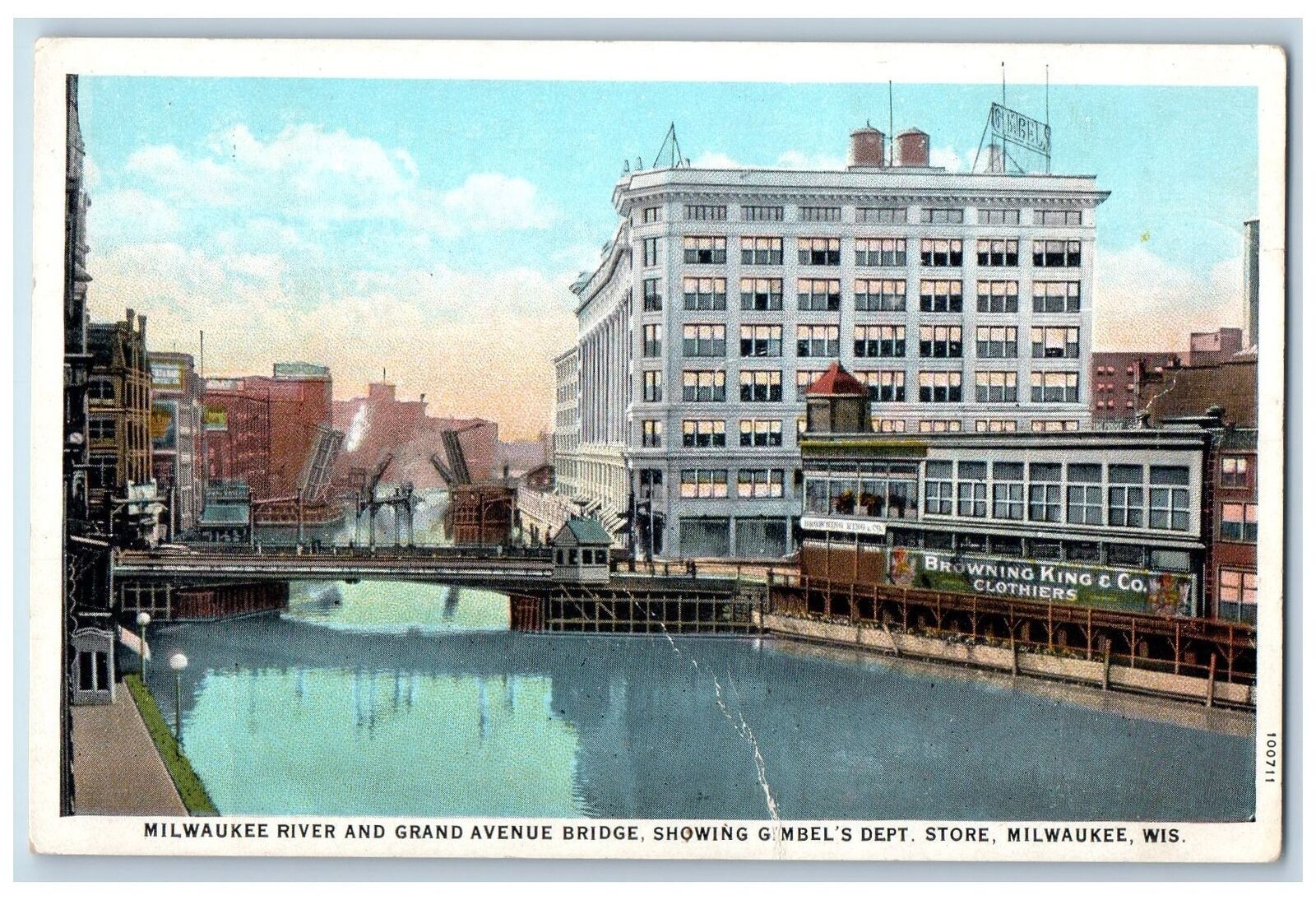 c1920's Milwaukee River & Grand Avenue Bridge Store Milwaukee Wisconsin Postcard