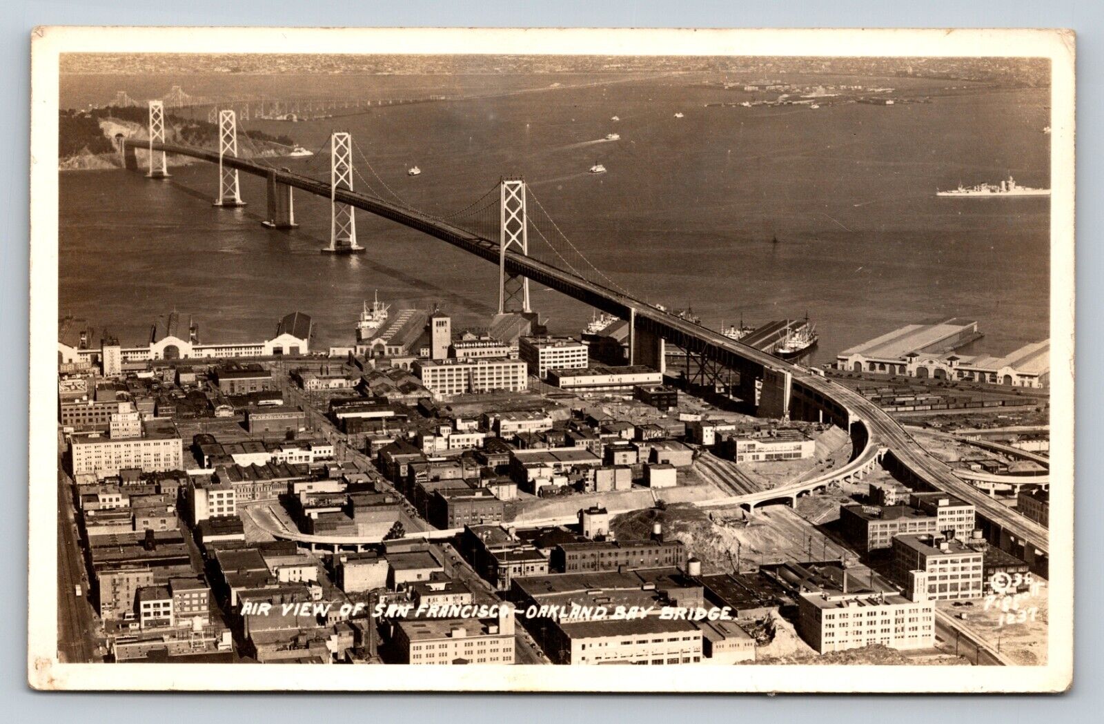 c1936 Aerial View Of San Francisco Oakland Bay Bridge & More VINTAGE Postcard