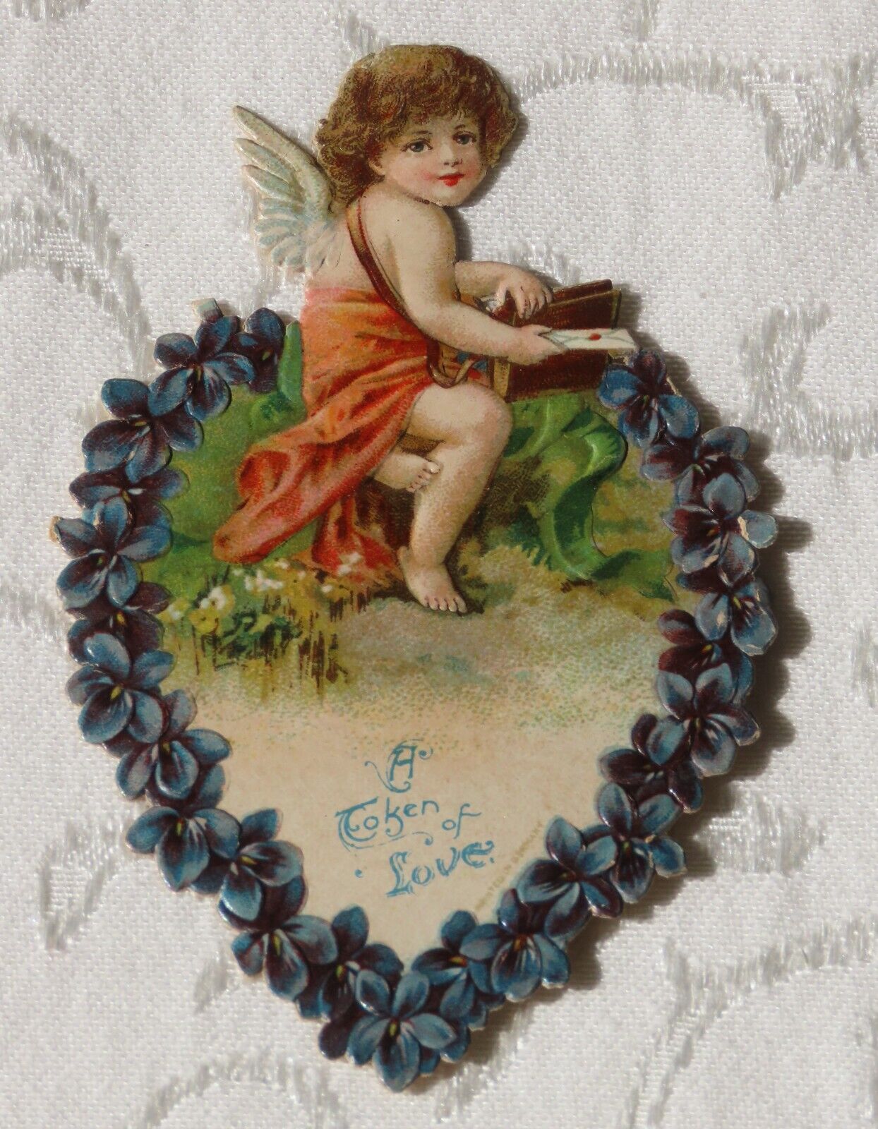 Vintage Valentine, Flat, Cupid With a Wreath of Violets