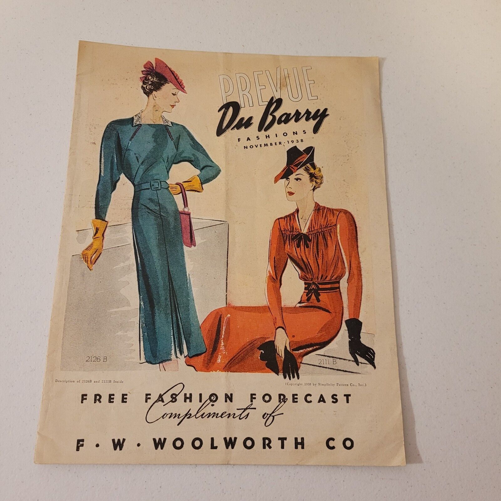 Du Barry Patterns November 1938 Clothing Sewing Patterns Catalog F.W. Woolworth