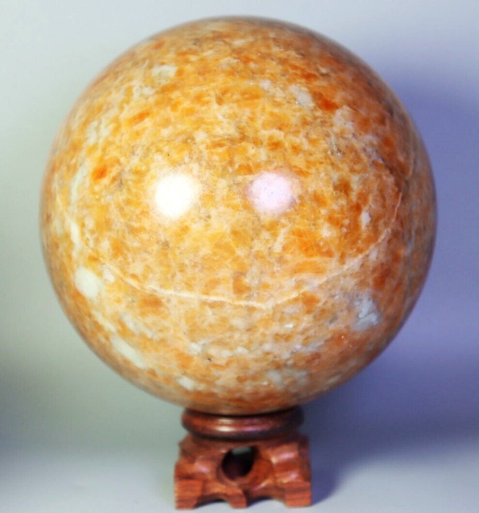 3.54lb Natural Sunstone Quartz Crystal Sphere Ball Stone Stand Healing Specimen