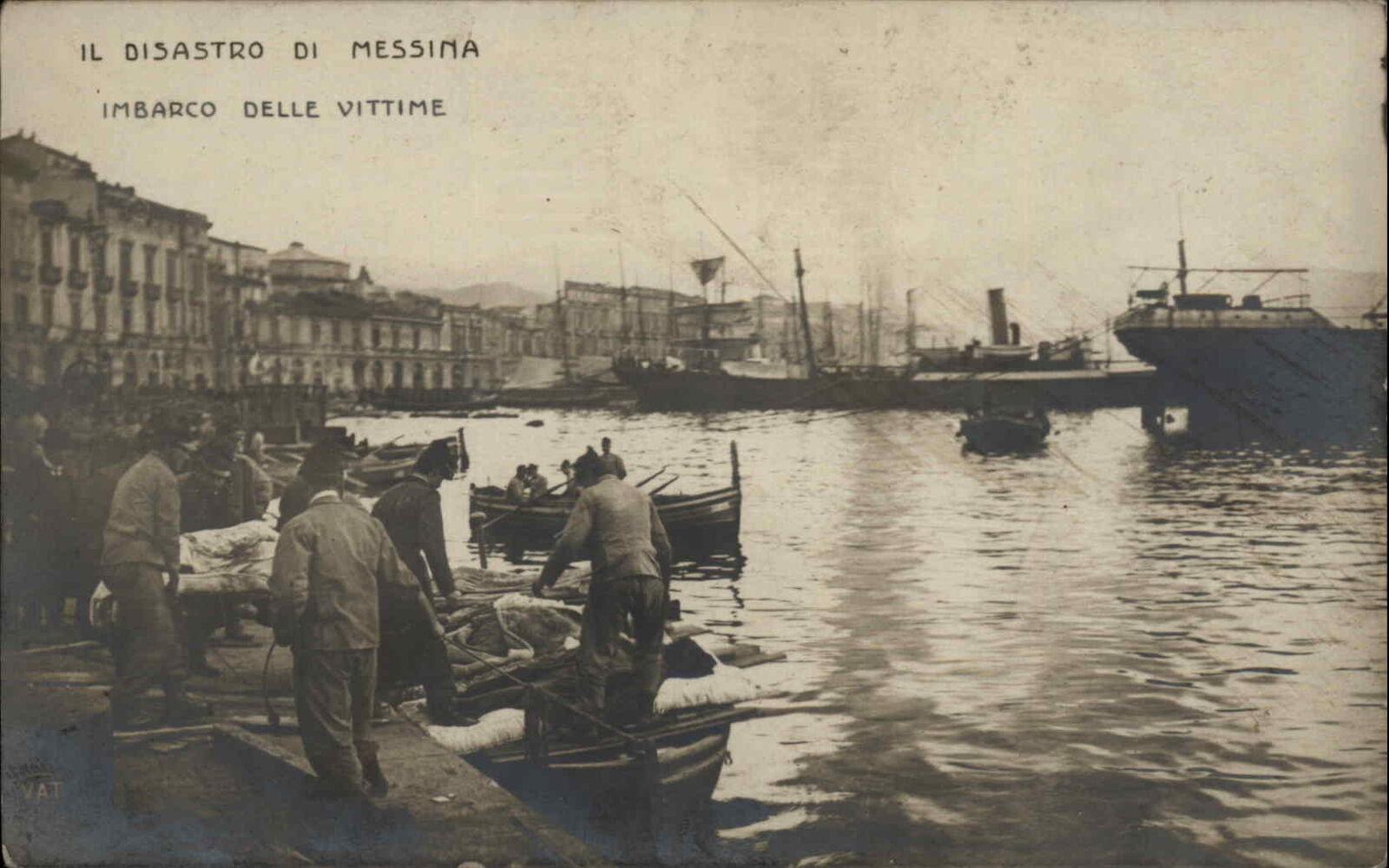 Messina Italy Earthquake Disaster Victims Imbarco Delle Vittime c1910 RPPC PC