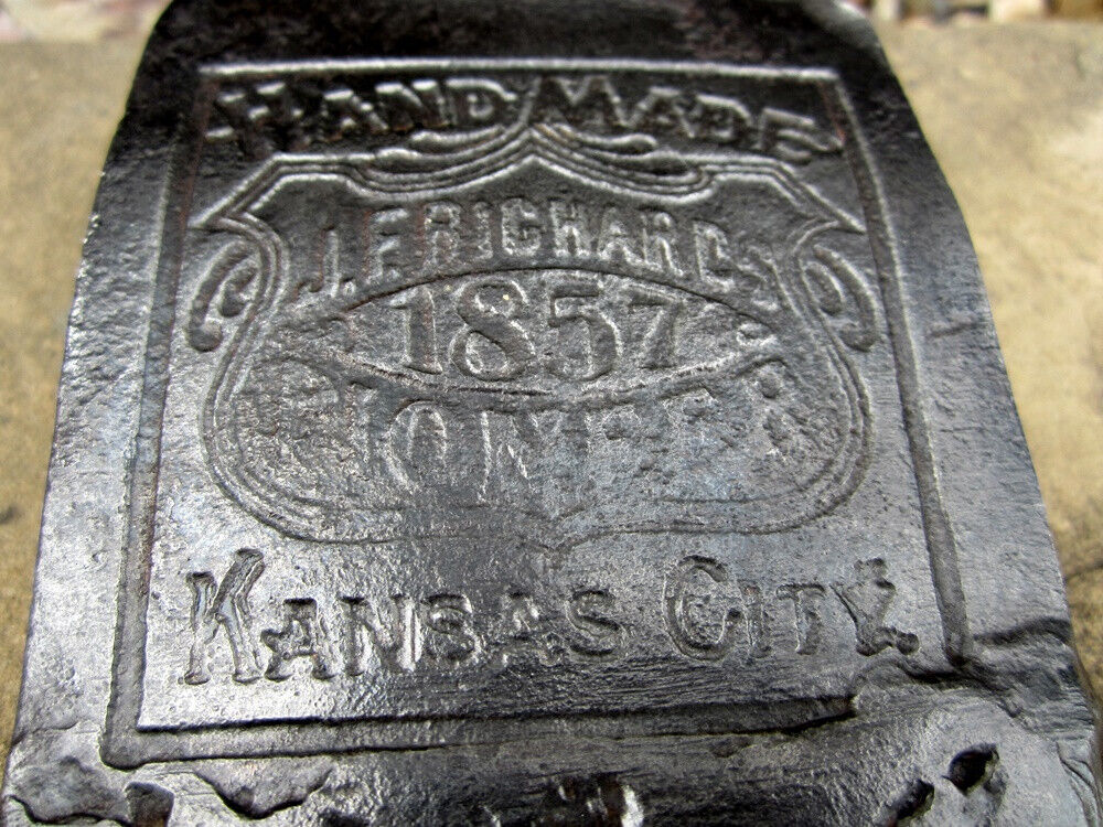 Antique J.F. Richards 3.5lb Handmade Pioneer Axe Head 1857 Kansas City Rich-Con