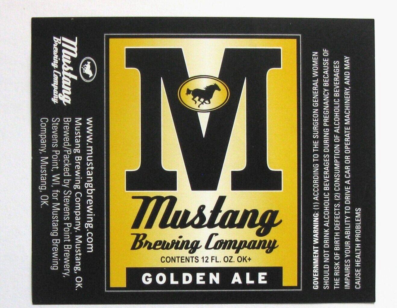 Mustang Brewing by Stevens Point Brewery GOLDEN ALE  beer label OK 12oz