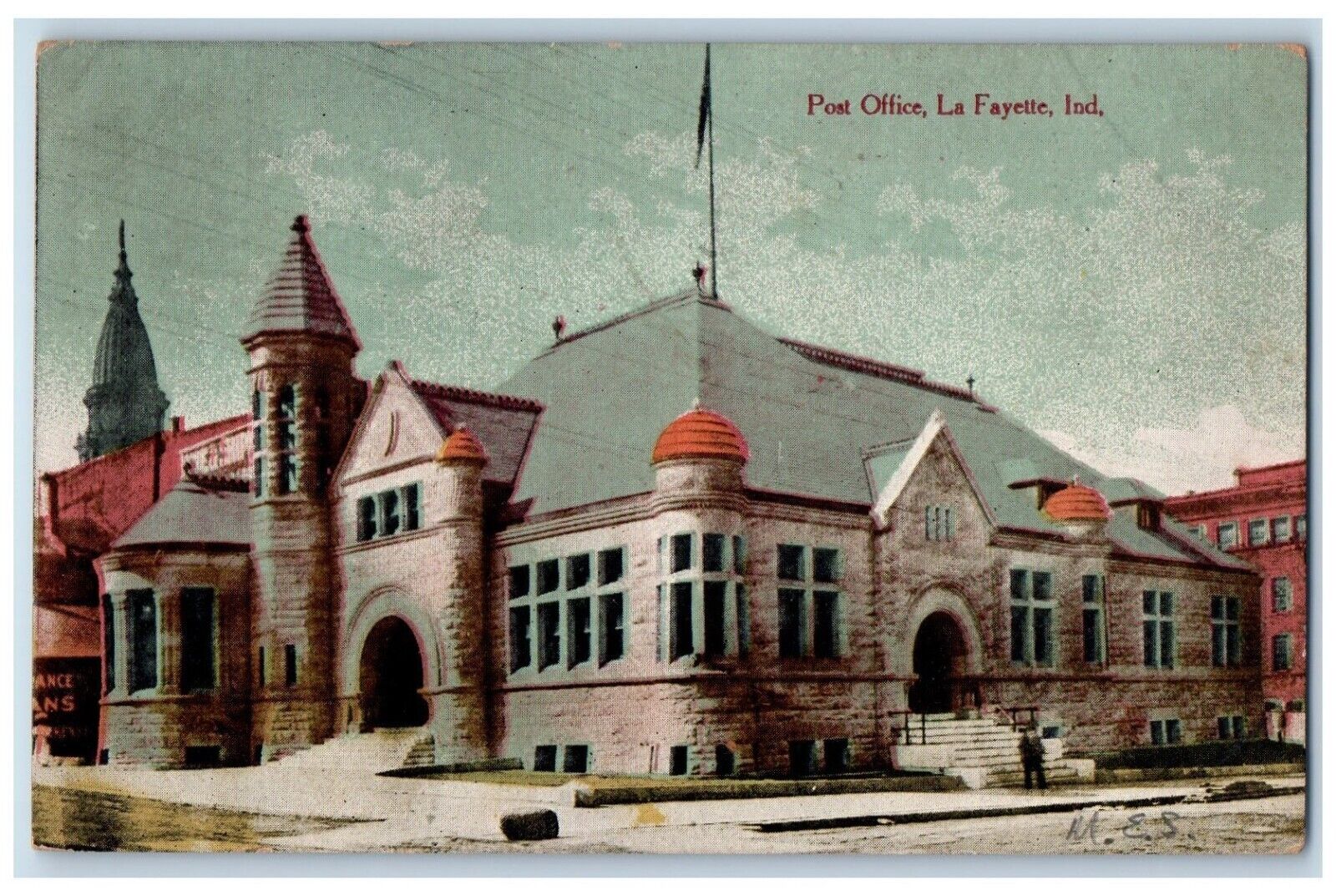 1912 Entrance of Post Office La Fayette Indiana IN Antique Posted Postcard