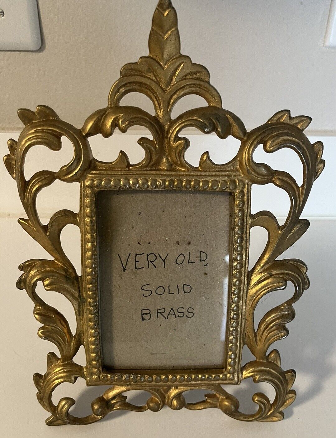 Vintage Small Brass Rococo Style Picture Frame with free standing tripod 10 X 7”