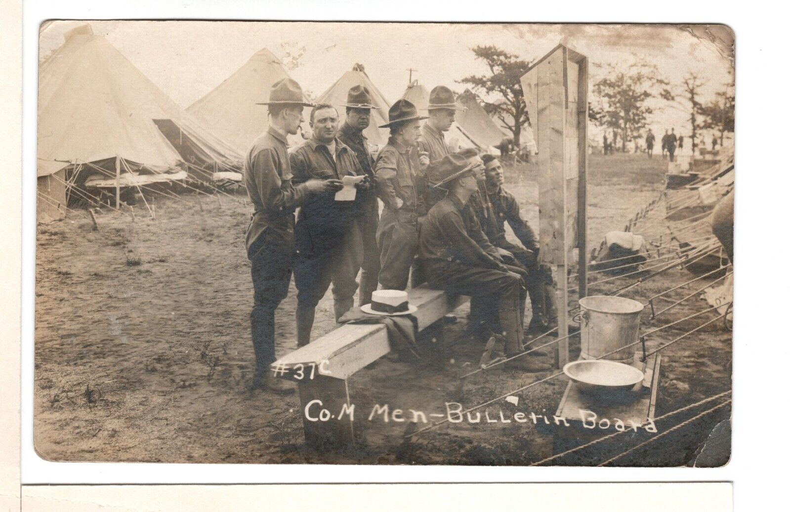 RPPC Company M Soldiers at Bulletin Board Plattsburg NY 1916 WWI Postcard-BR1