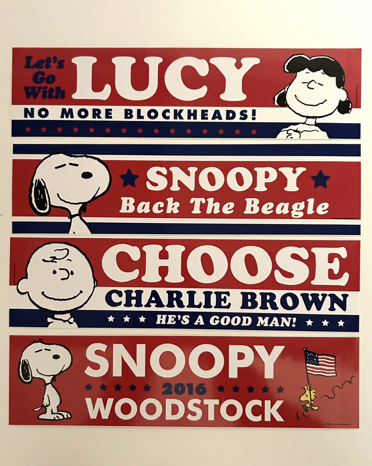 Vote For Snoopy, Charlie Brown & Lucy For President Bumper Stickers Peanuts