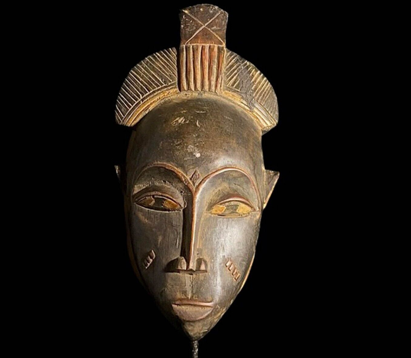 African Mask Antiques Tribal Face Vintage Wood Carved Hanging Yoruba Masks-7578
