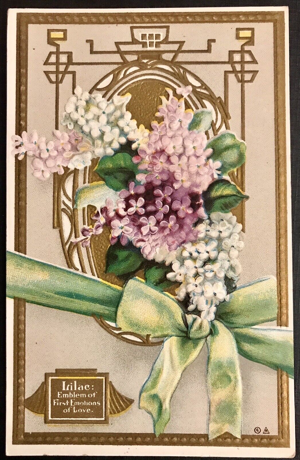 Antique Postcard Lilac Emblem of First Emotions of Love