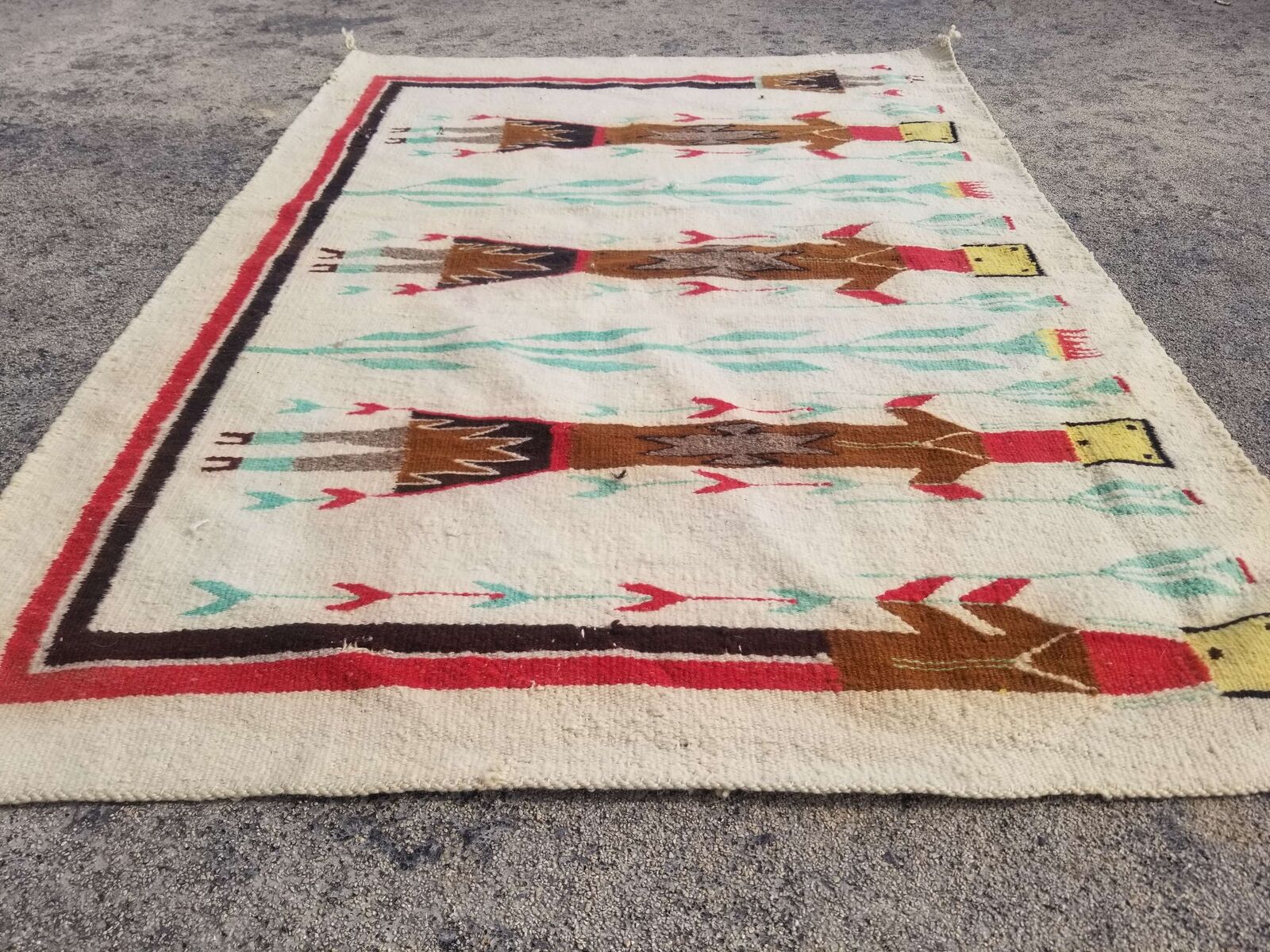 Antique Navajo Handwoven Native American Indian Rug Wool Blanket Carpet 104x73cm