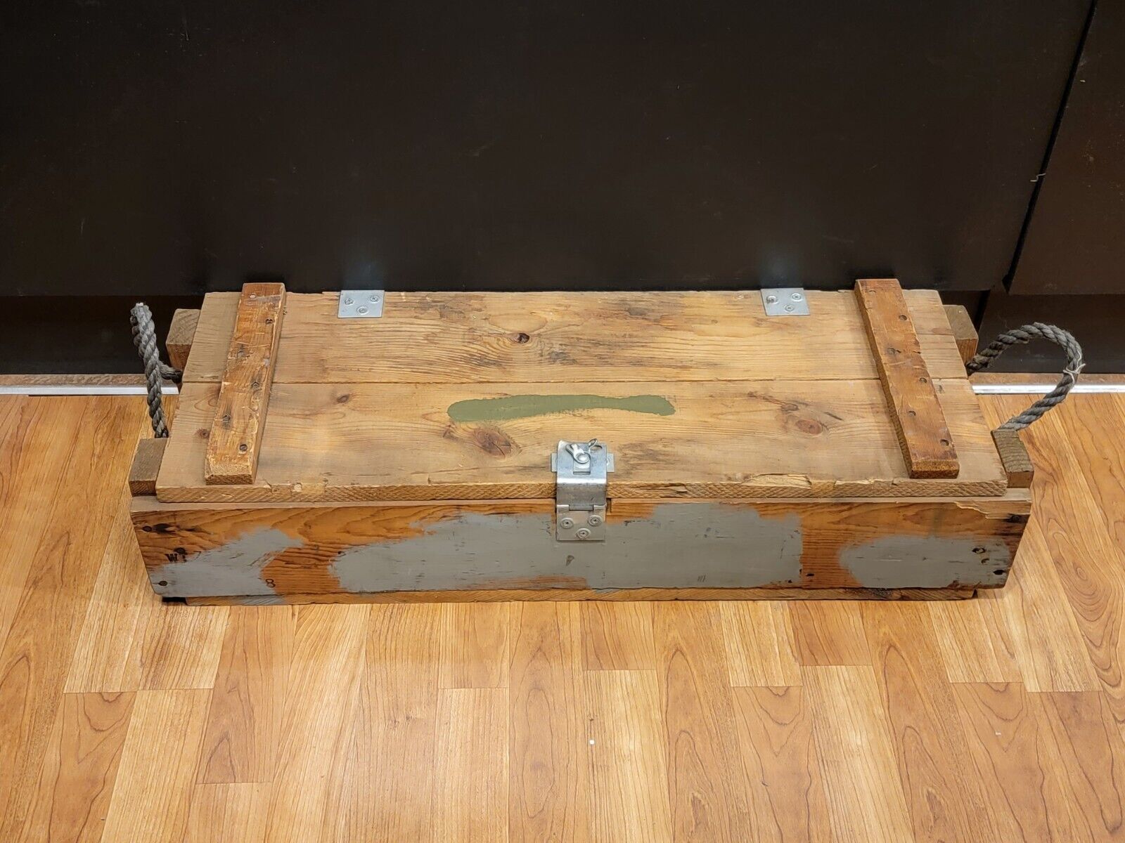US Military Vintage Wooden Crate With Rope Handles, Mortar Crate, Used Surplus