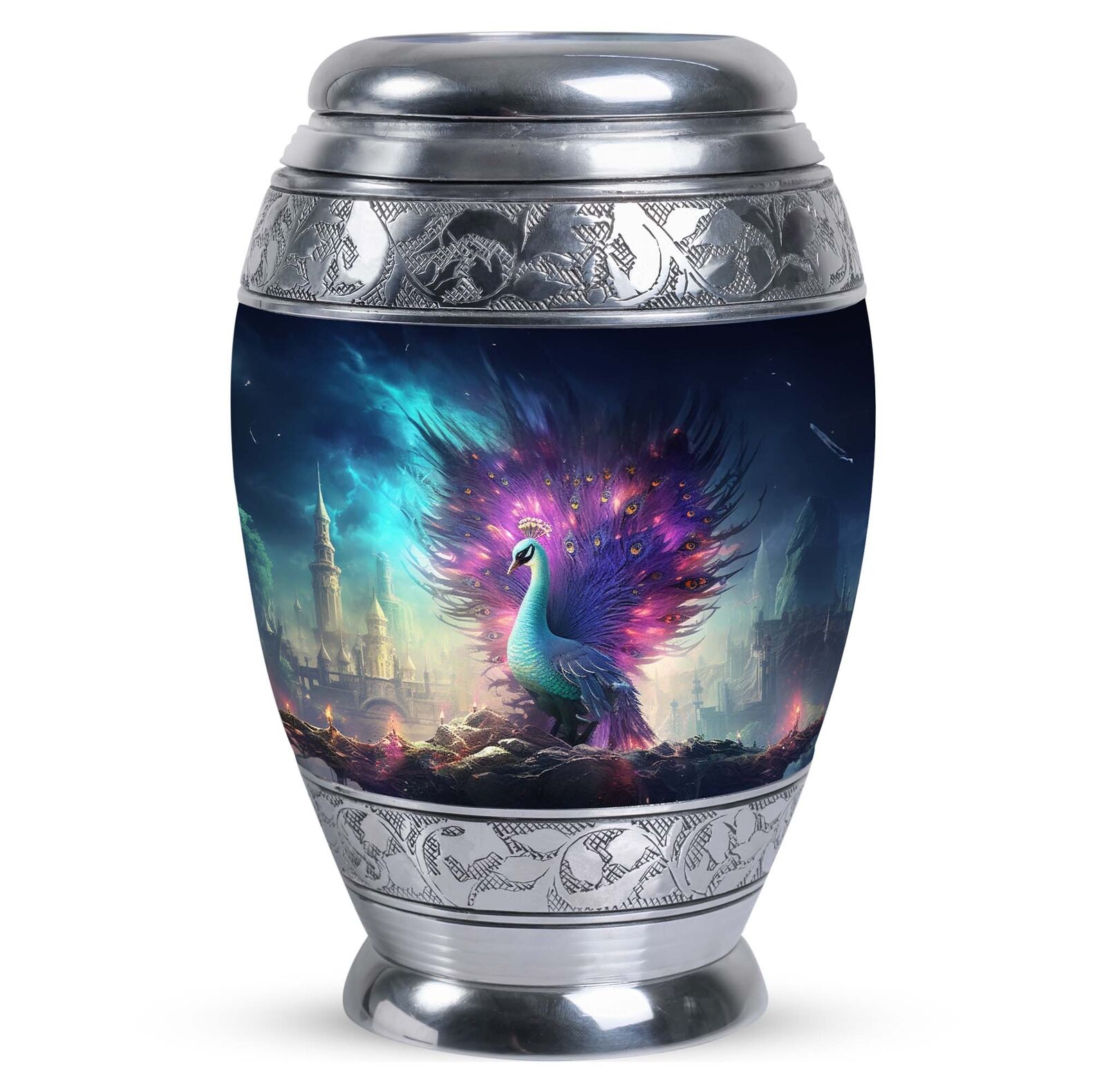 Peacock Protecting a Realm Cremation Urn Symbol of Strength Large Urns for Ashes