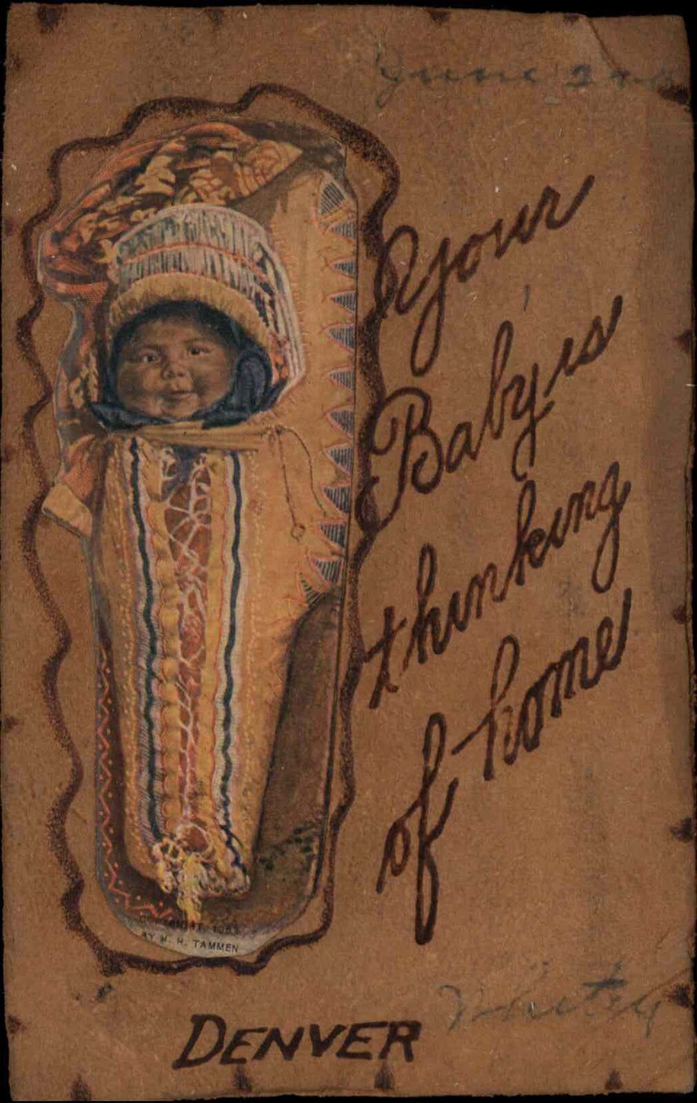 Denver Baby Papoose Native Americana HH Tammen On Leather c1910 Postcard