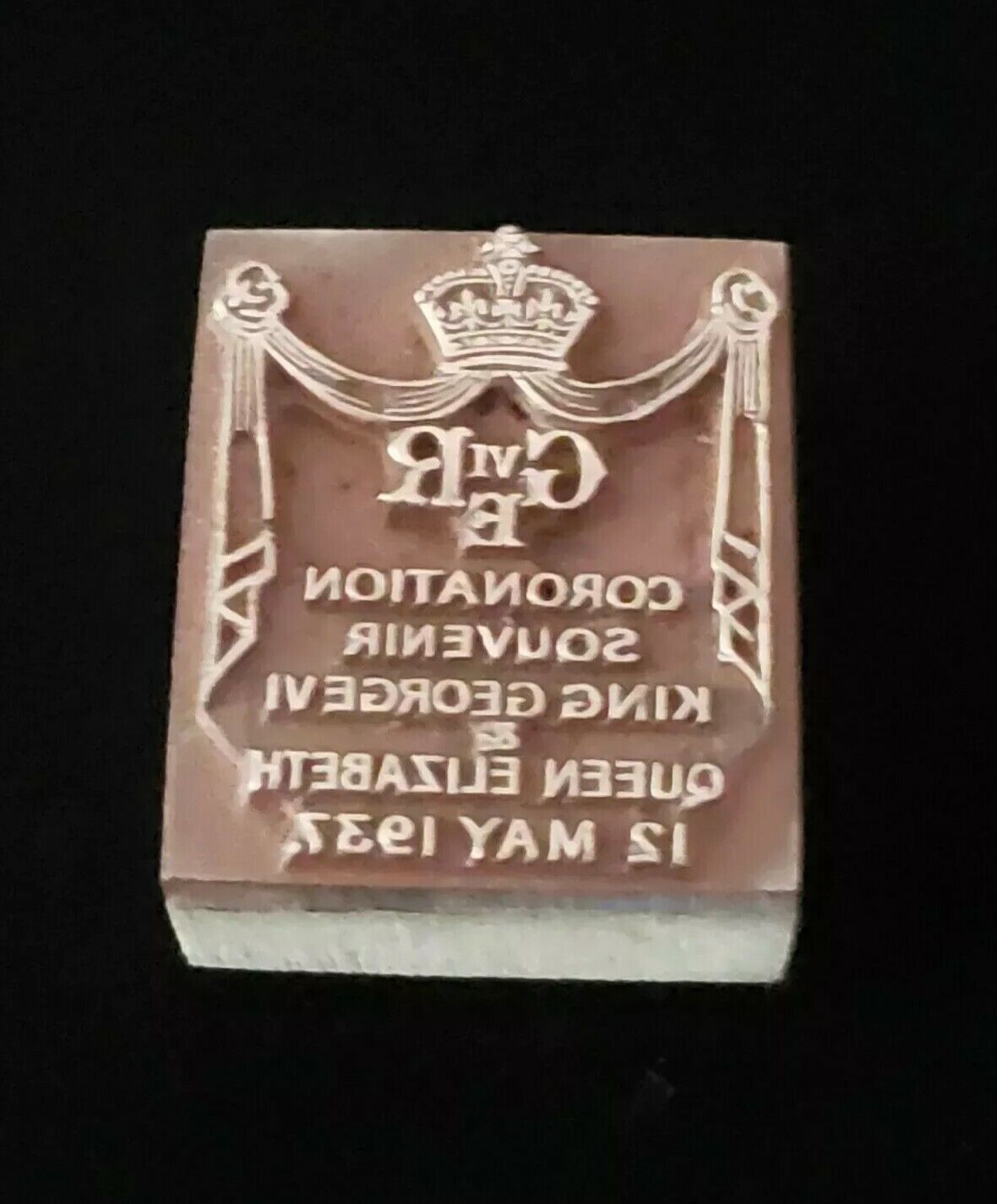 Rare Antique 1937 Queen Elizabeth II King George VI Coronation Desk Stamp Seal 