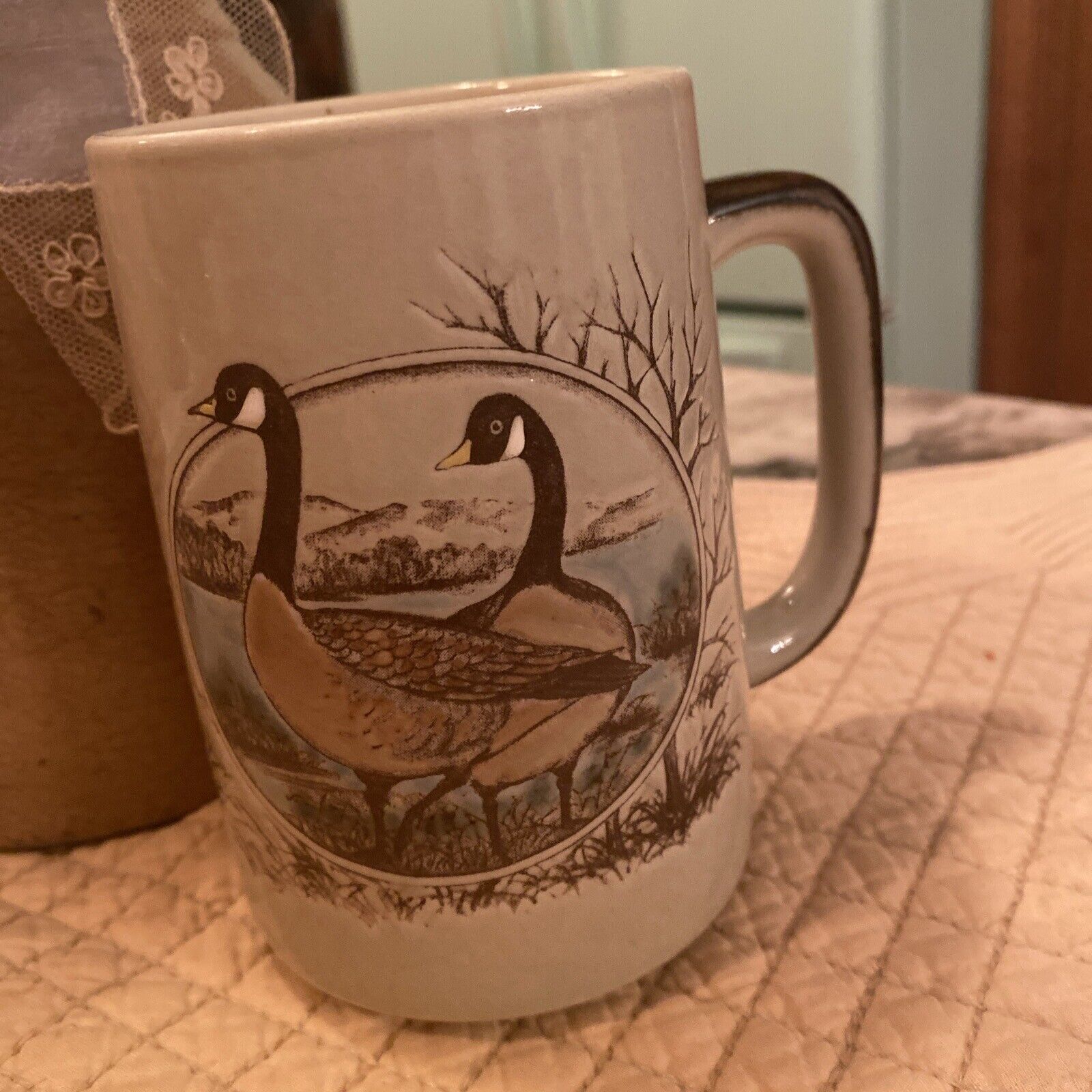 Vintage Otagri Coffee Mug Goose Geese Japan Ceramic Birds Textured Stoneware