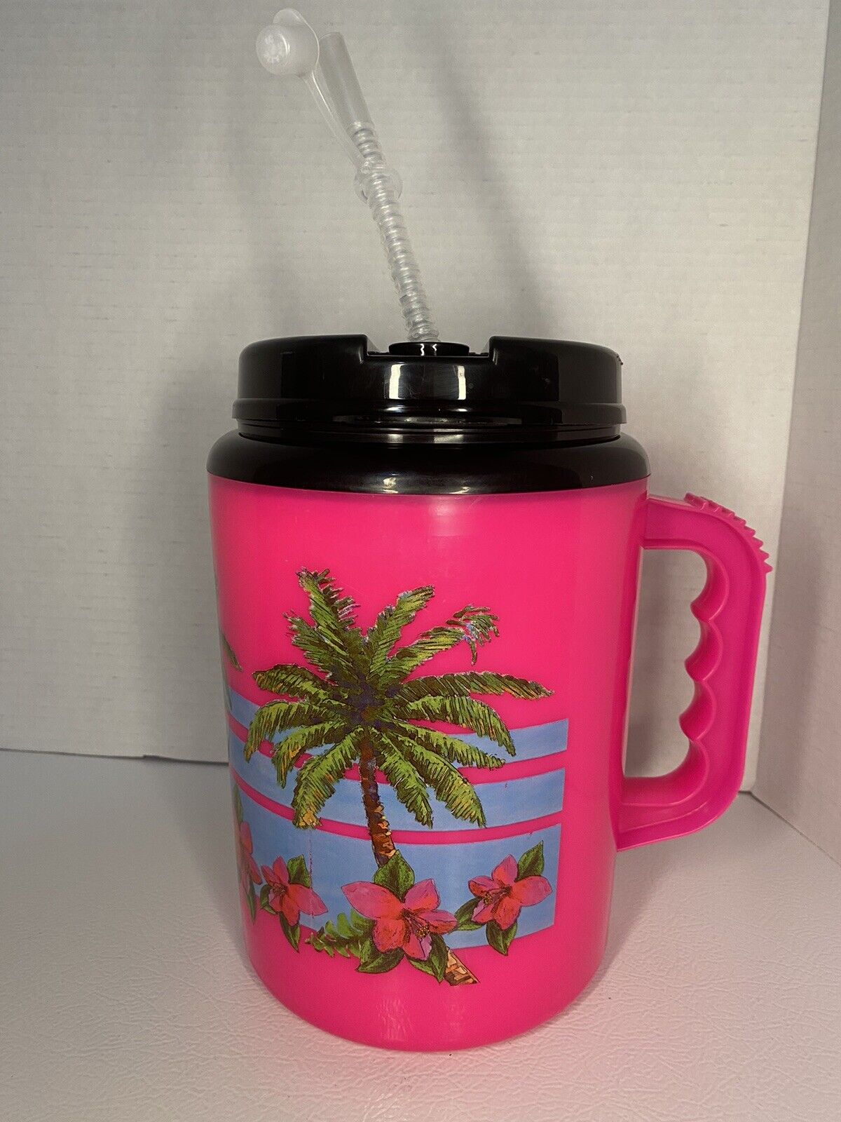 Y2K Huge Insulated 64 oz Summer Beach Fun Hot Pink Travel Jug Tumbler Straw Cup
