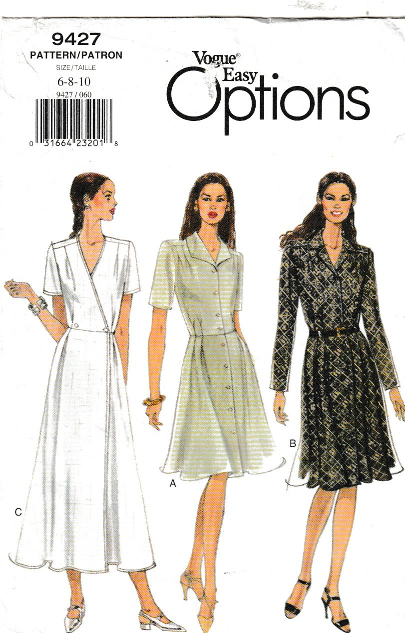 Vogue Pattern 9427 c1996, Misses Dresses, Size 6-8-10; FF