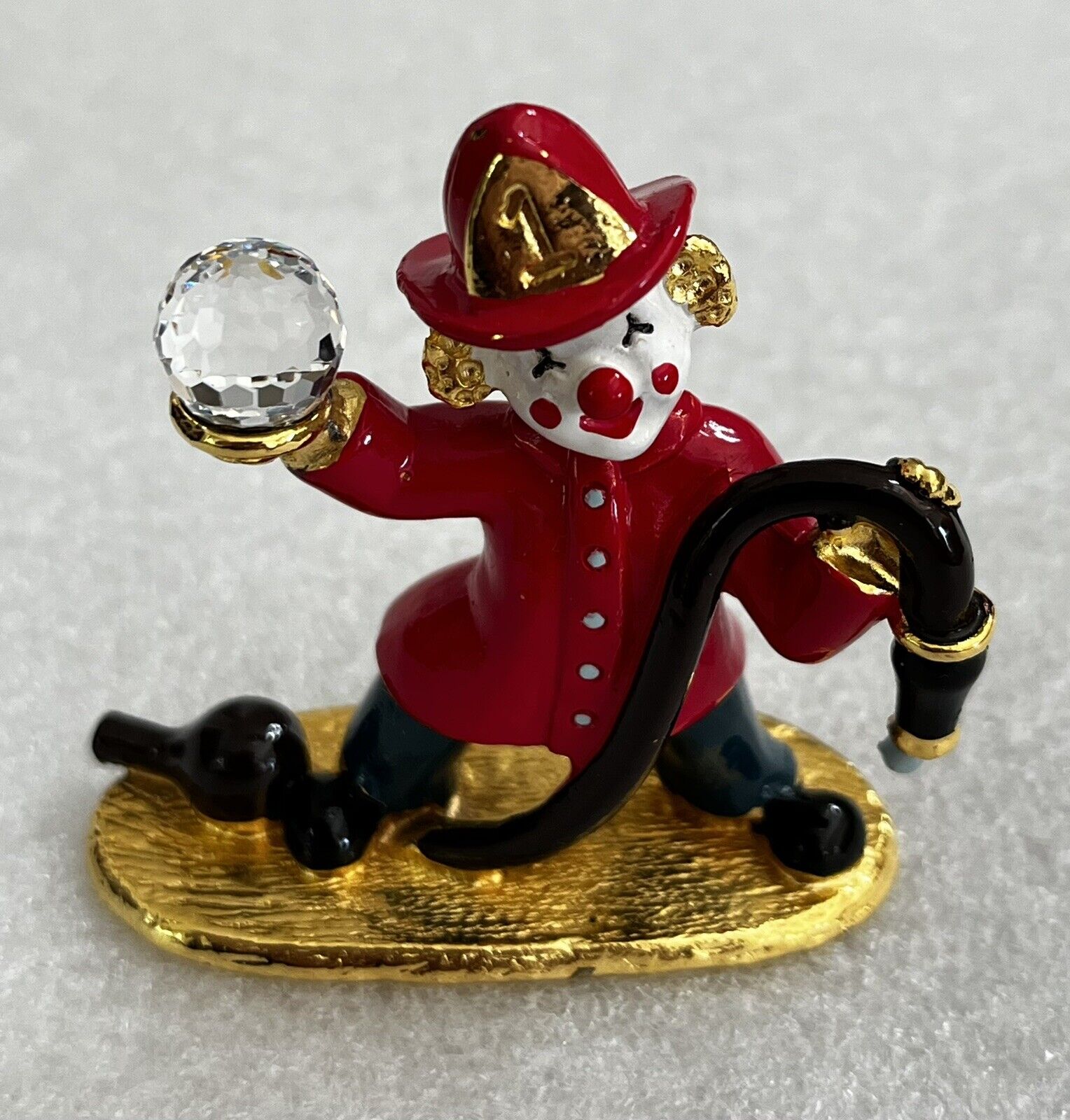 Spoontiques Vintage Pewter Fireman Clown w/Swarovski Crystal & Gold Plating.
