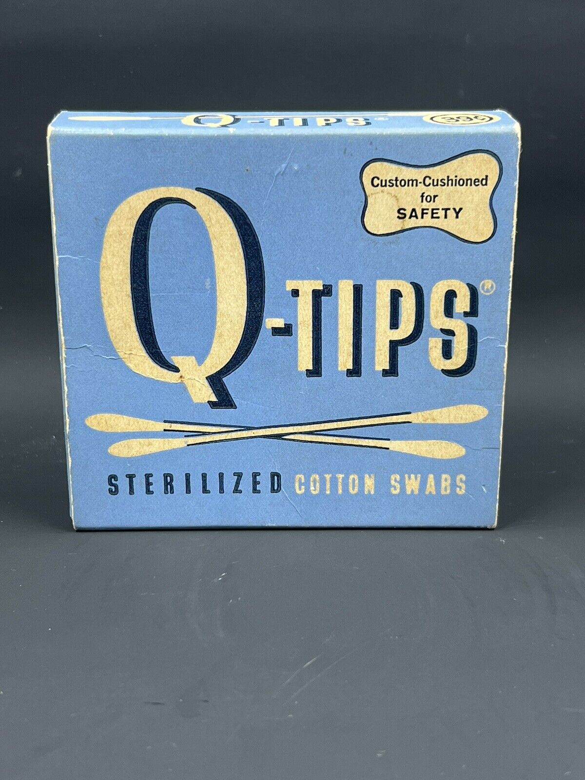 Vintage  39 Cents Q Tips Sterilized Cotton Swabs Original Blue Cardboard Box