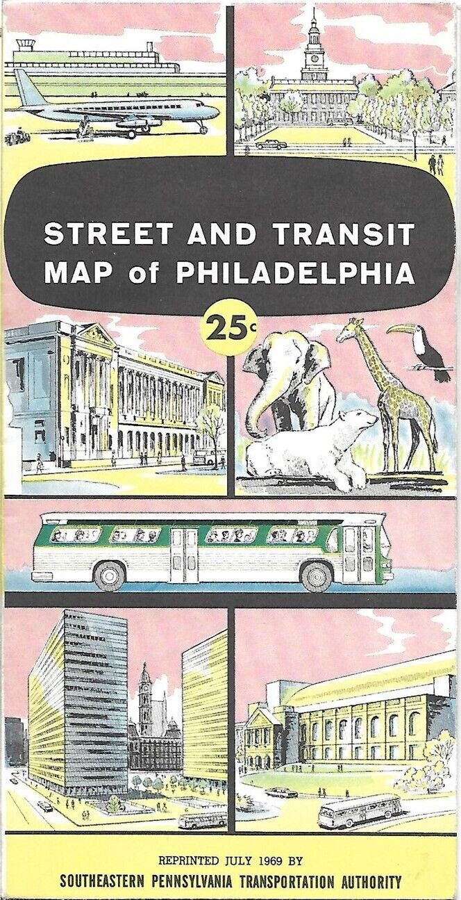 Official 1969 SEPTA PHILADELPHIA Subway Elevated Transit Map Bus Streetcar Index