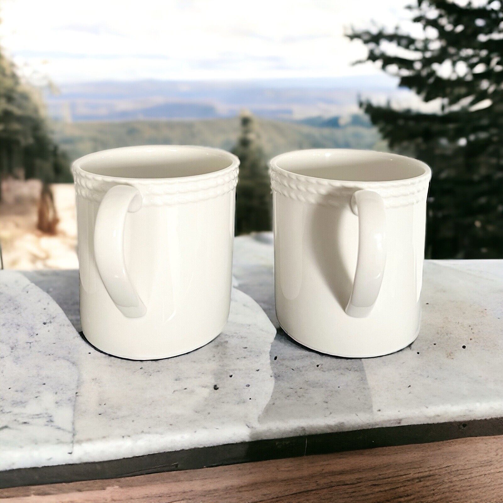 Lenox x Kate Spade Wickford Coffee Mugs SET of 2 Elegant Classic White Porcelain