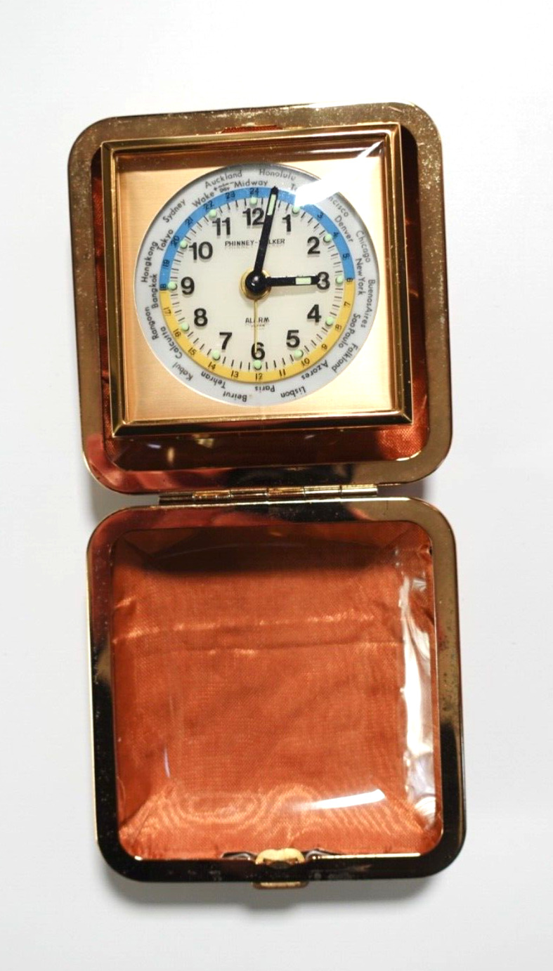 Vintage Phinney Walker World Traveler Alarm Clock Wind Up Made In Japan - Works