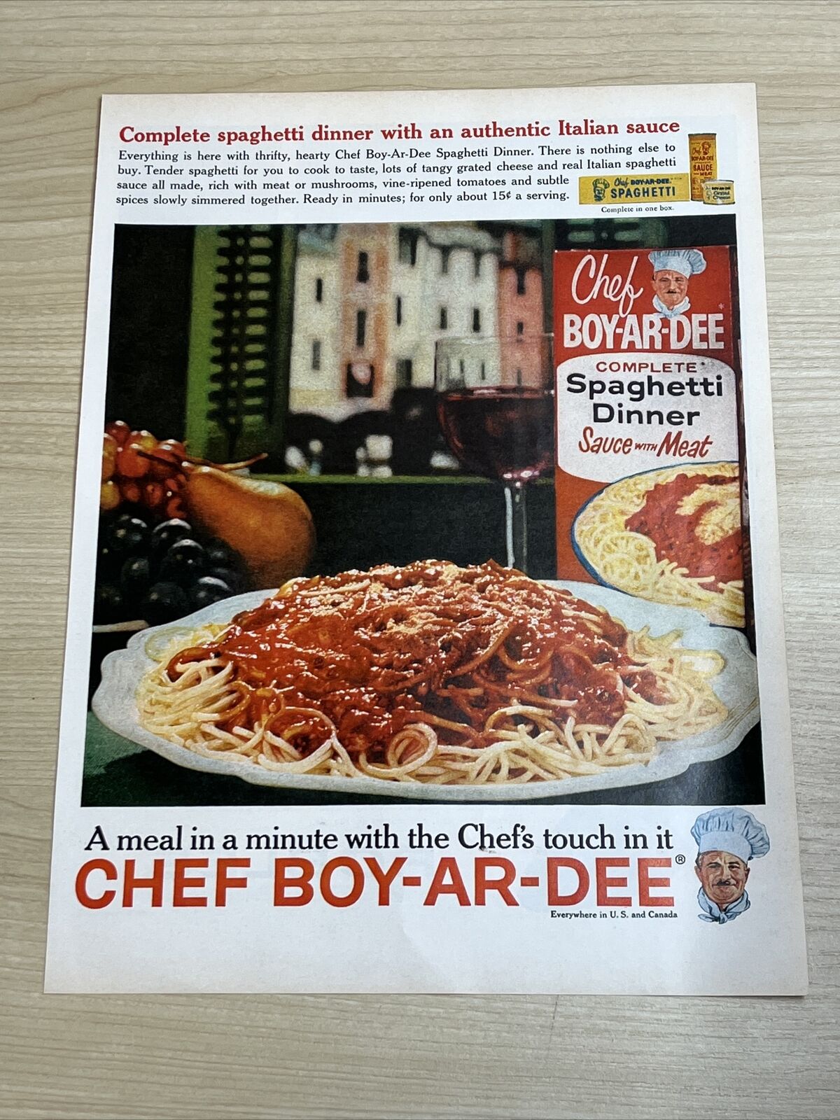 Chef Boy-Ar-Dee Spaghetti Dinner Vintage 1961 Print Ad Life Magazine
