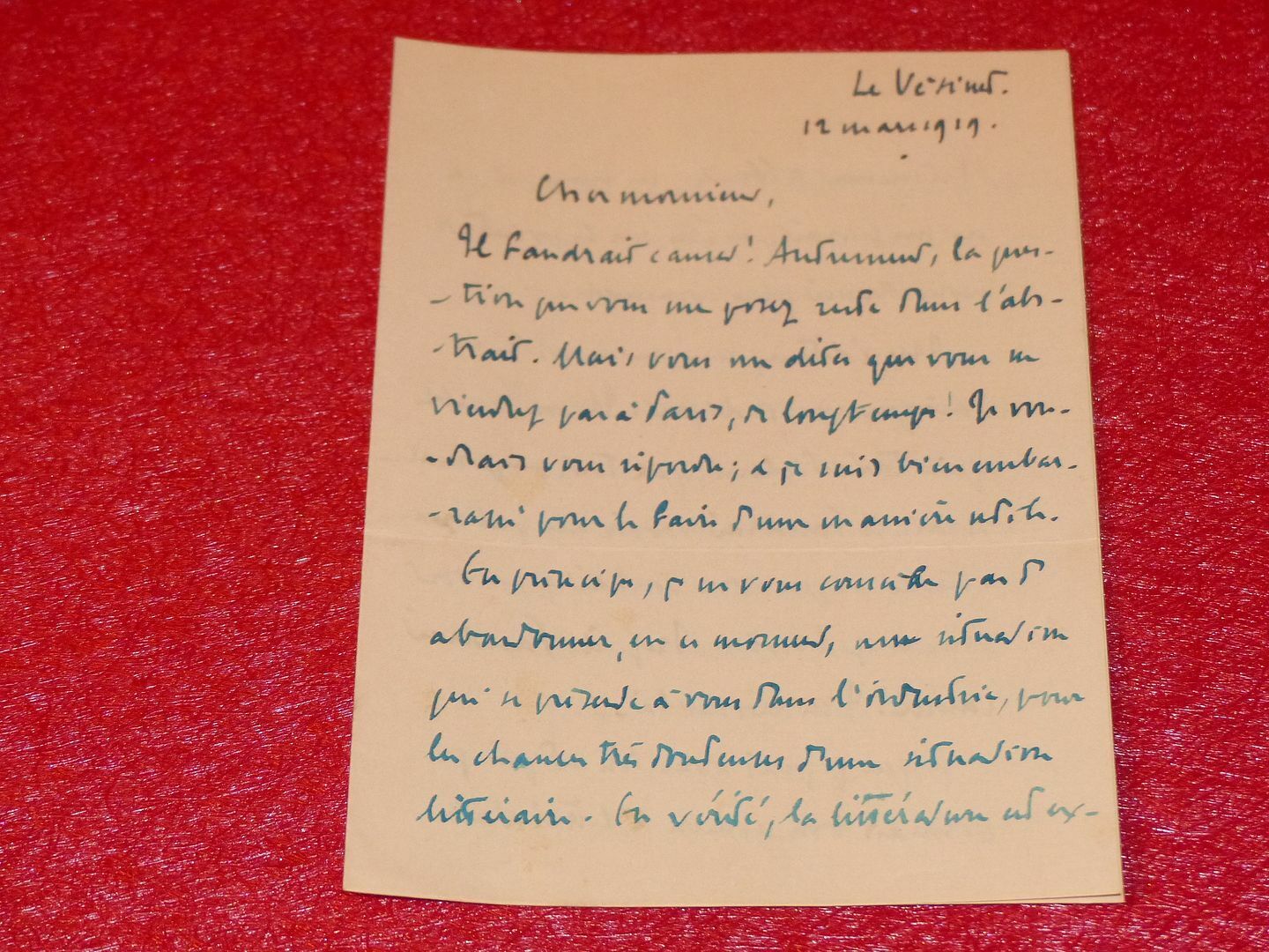 Letter Signed Autograph André Beaunier (Columnist Writer Journalist) 1919