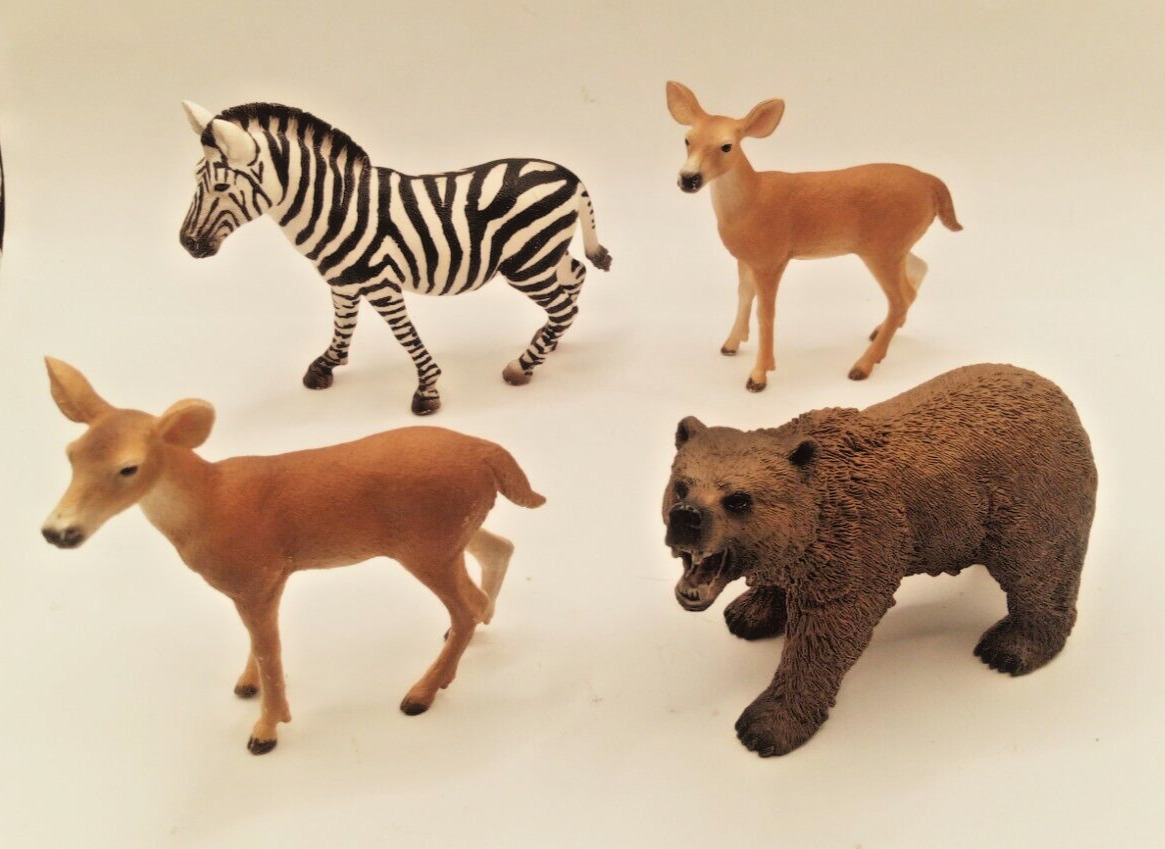 Lot of 4 Schleich 2 Does, Zebra and Brown Grizzly Bear D 73527 2012-2019