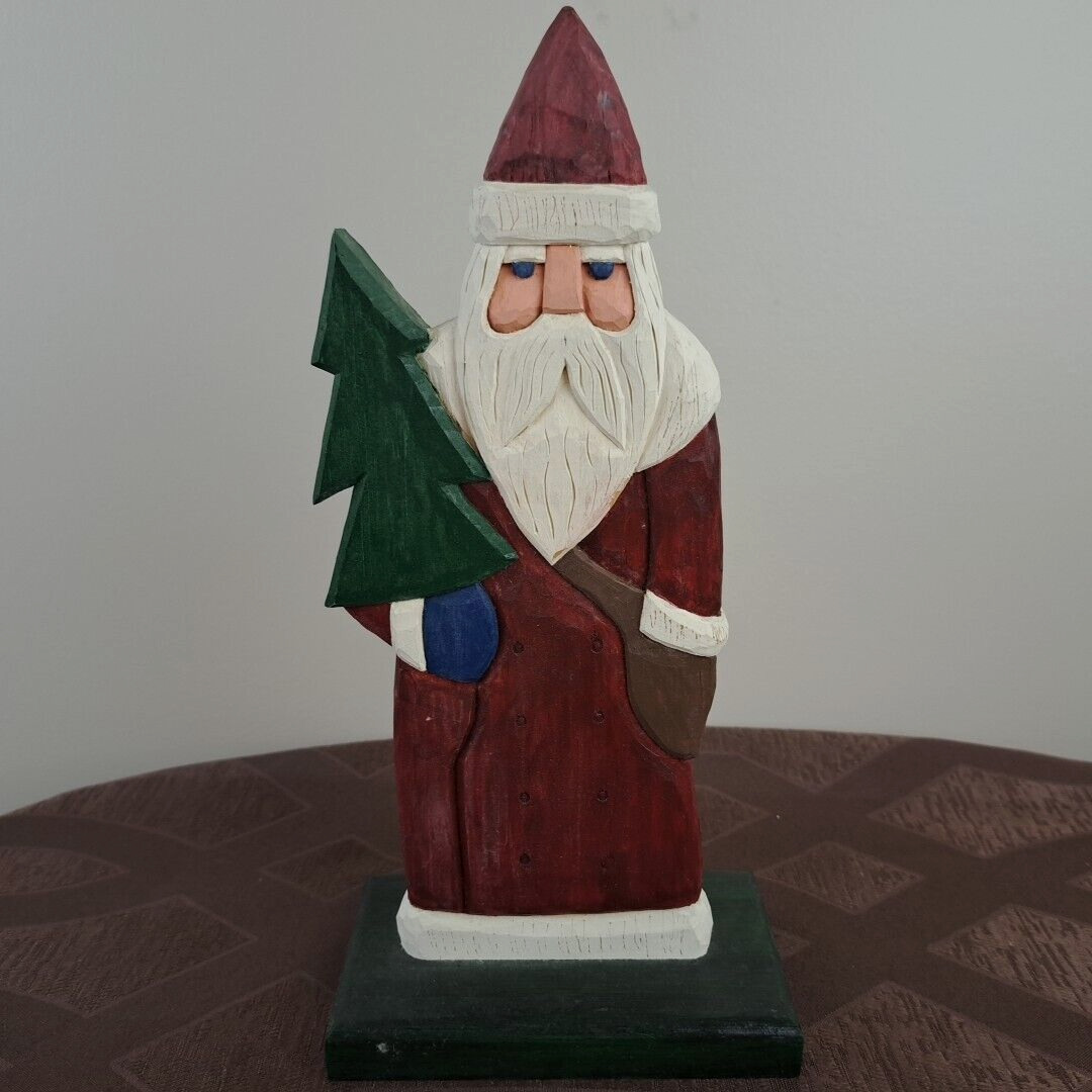 Vintage Handcrafted Santa Claus Decorative Wooden Figurine Dated 1991 Christmas