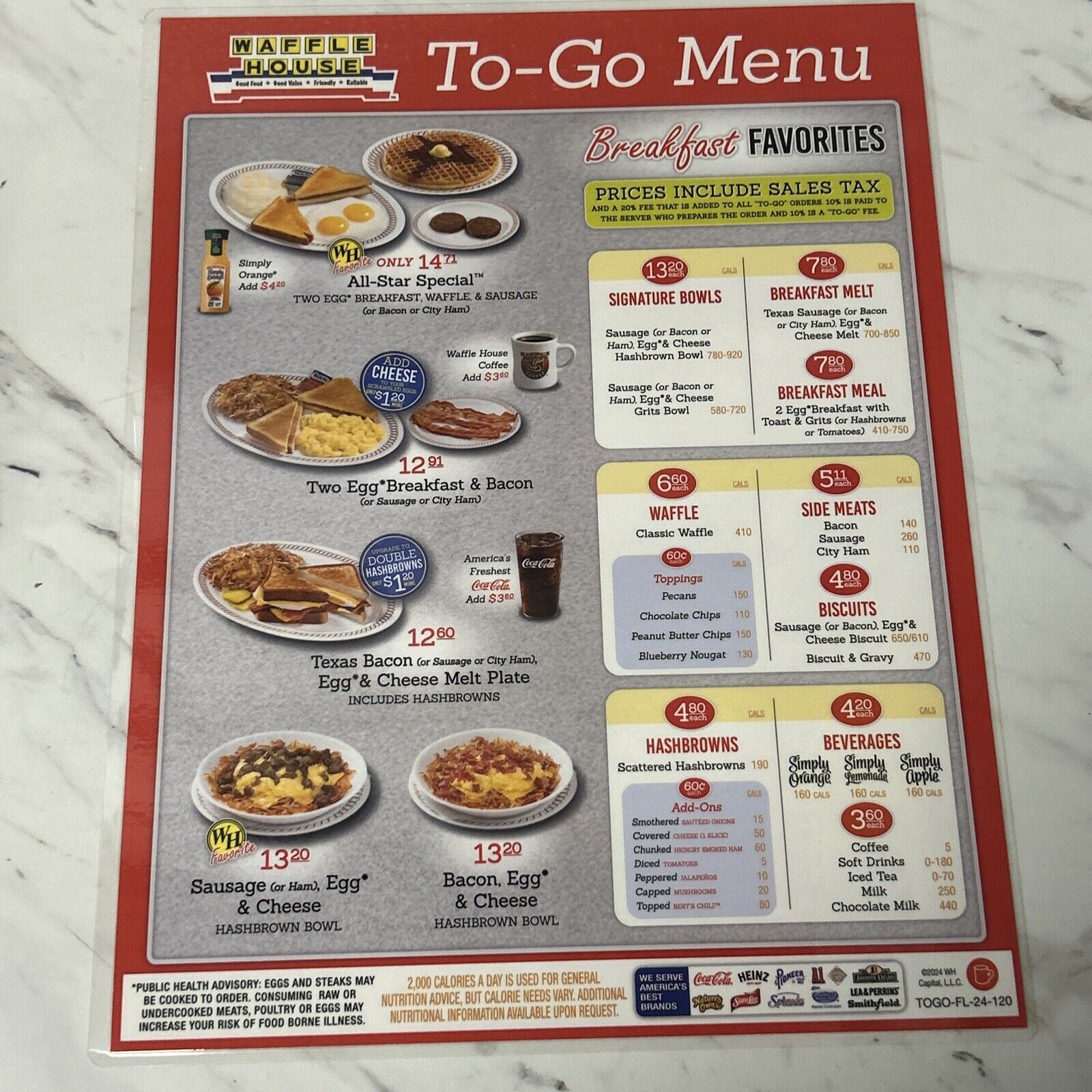 Waffle House 2024 Collectible To-Go Menu  Prop Roll Playing